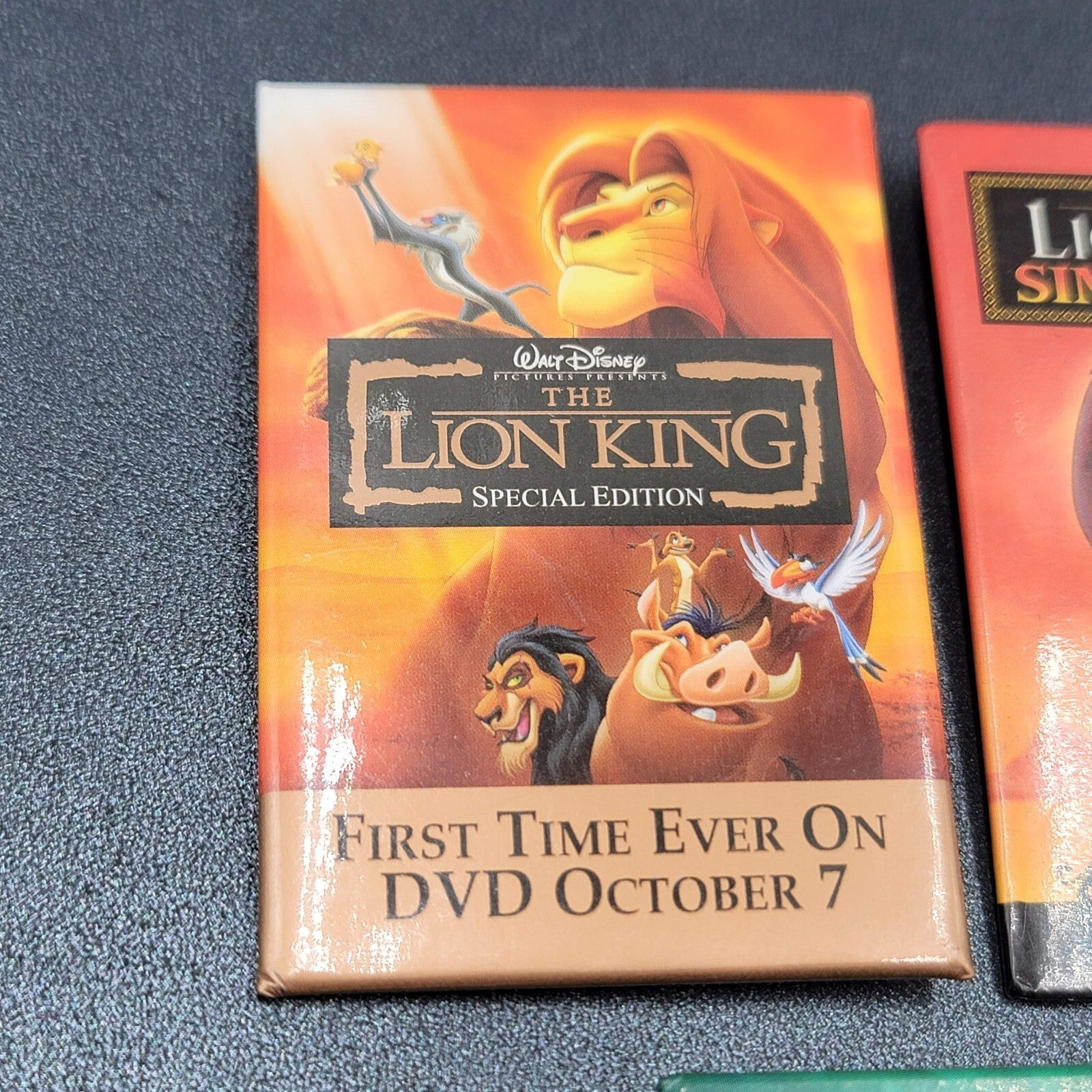 Vtg 3 Disney Lot Movie Promo Pin Back Buttons Pins Bambi Lion King I & II