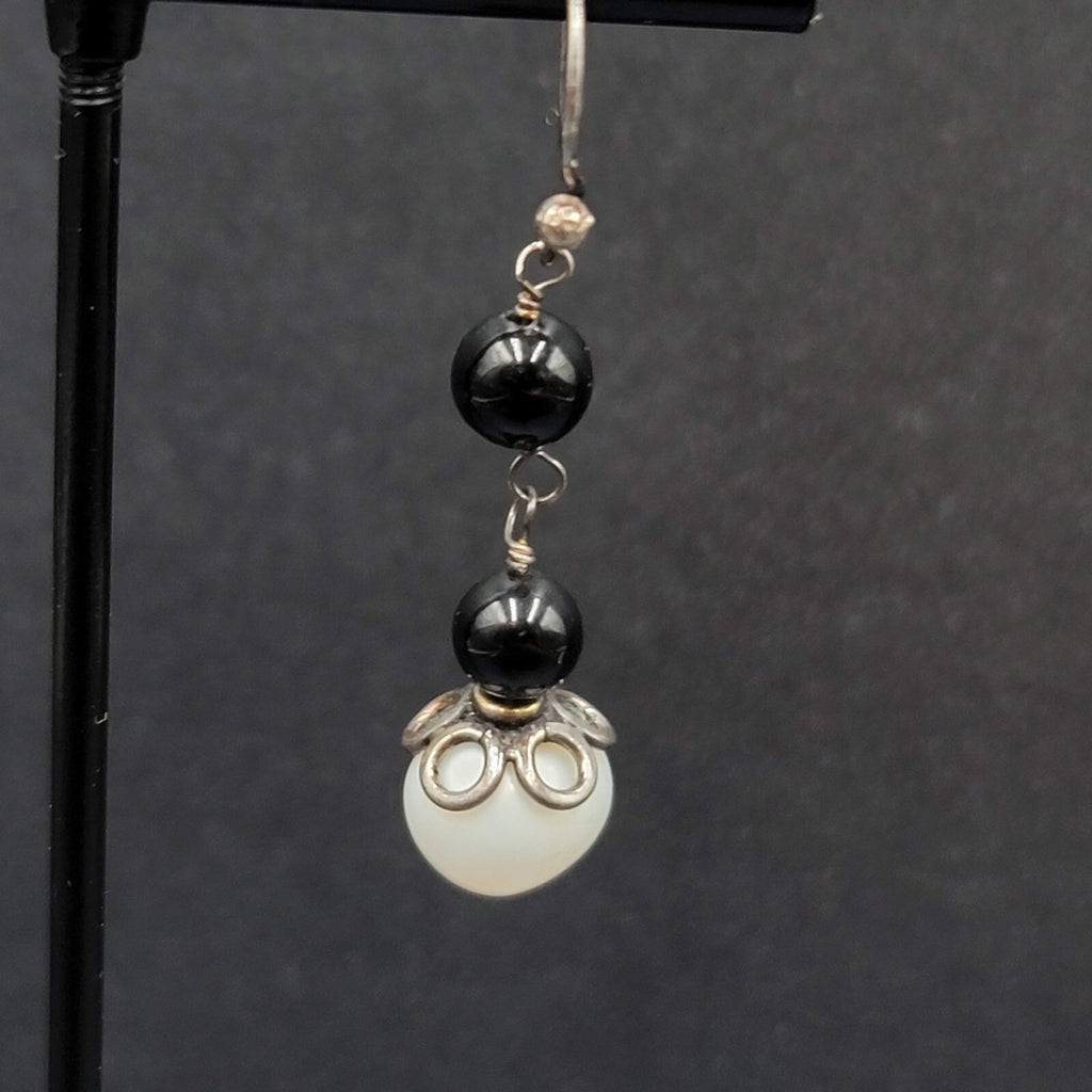 Sterling Silver Pierced Earrings Capped Pearl Bead Dangle 1.25"