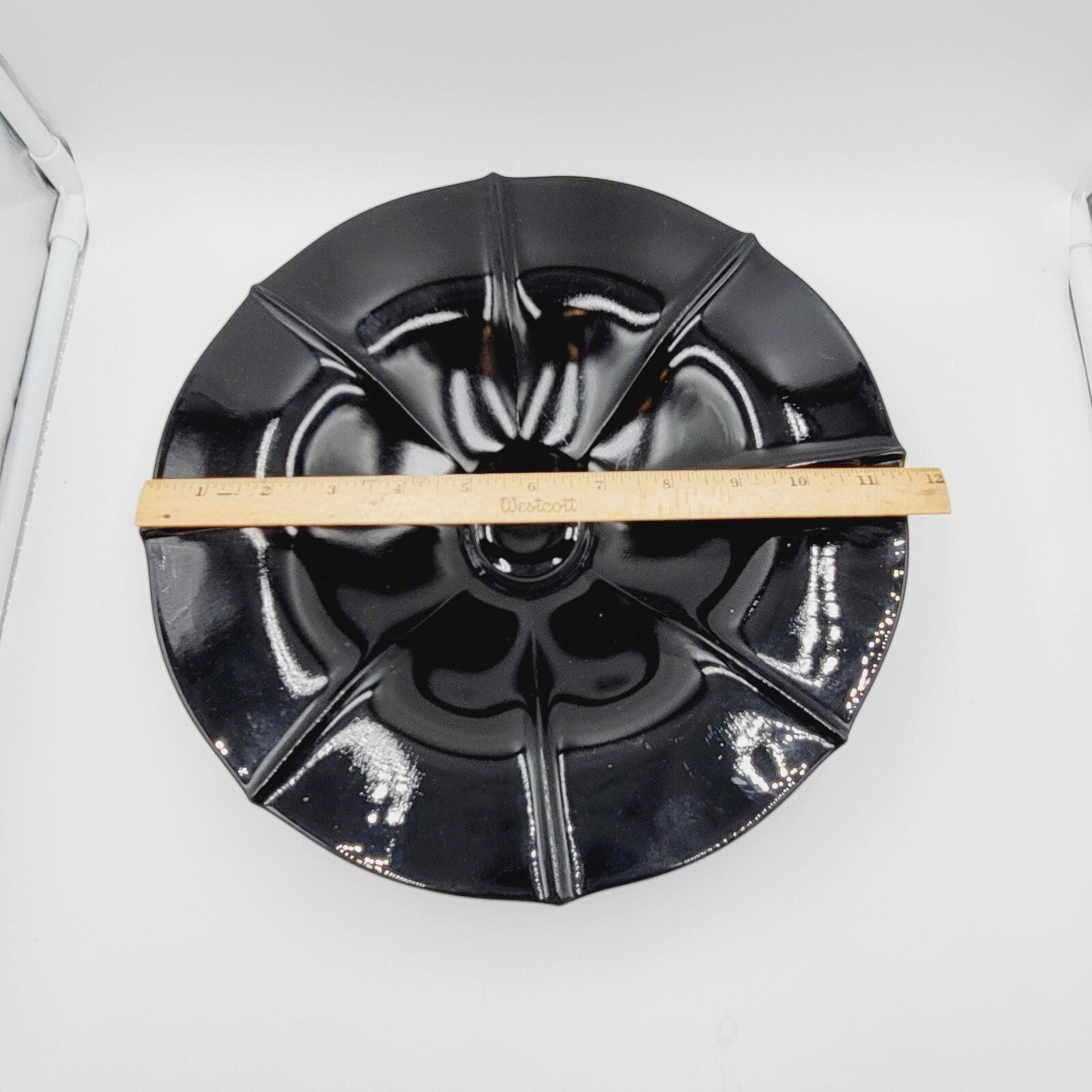 Vintage Black Glass Large Pedestal Bowl Dish MCM 11.5"