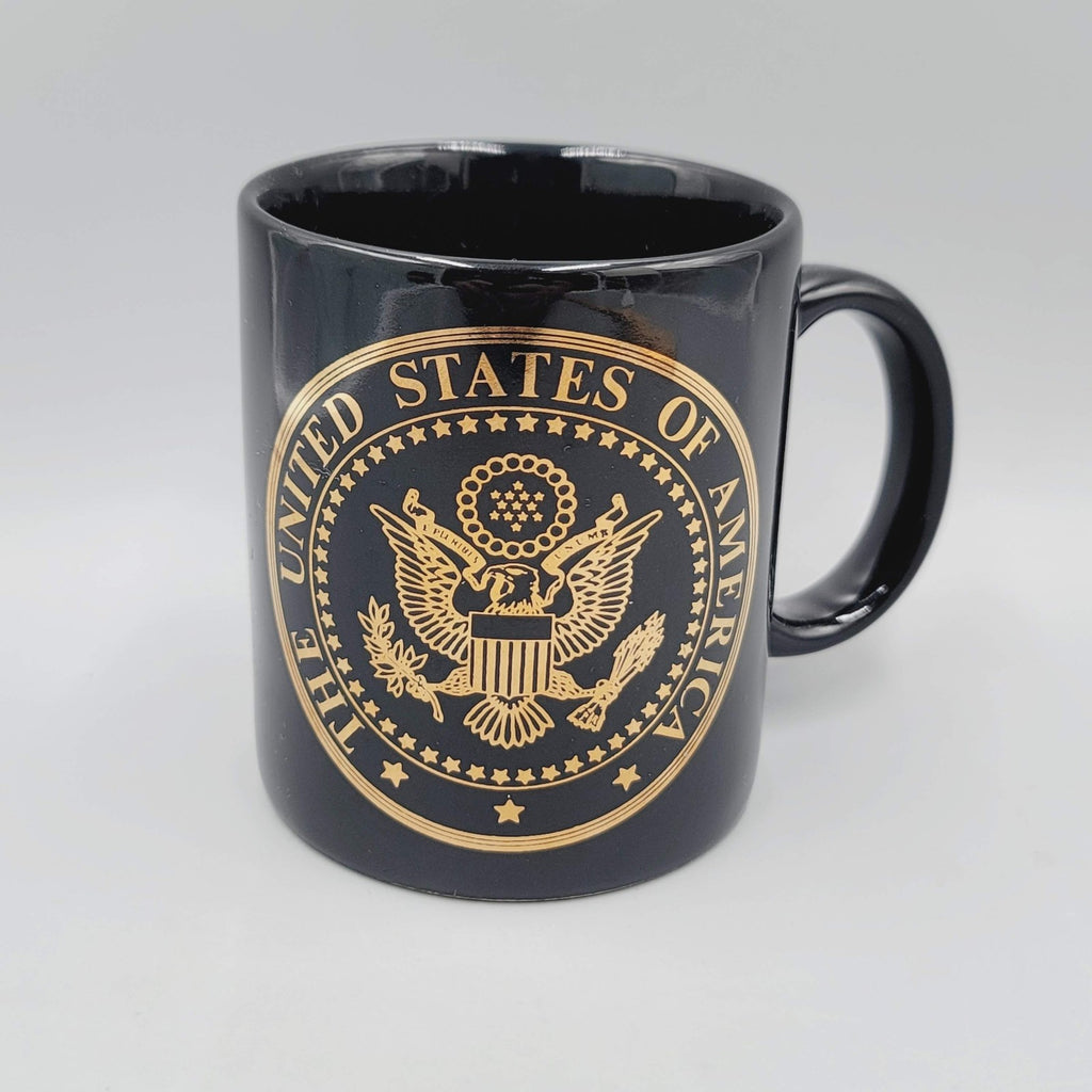 The United States of America Coffee Mug Black Ceramic Gold Lettering