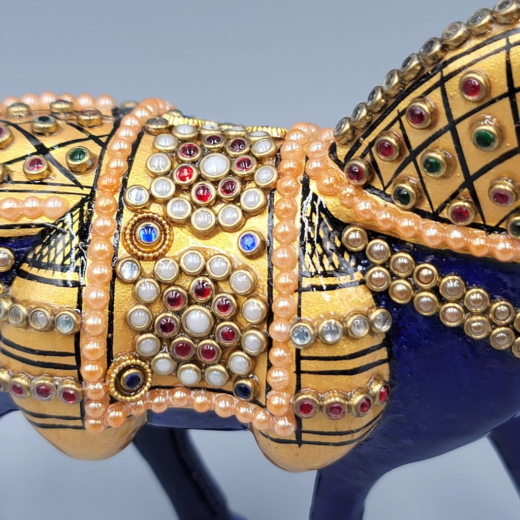 Metal Handmade Semi-Precious Stone Enamel Decorative Horse Figurine India 4.5"
