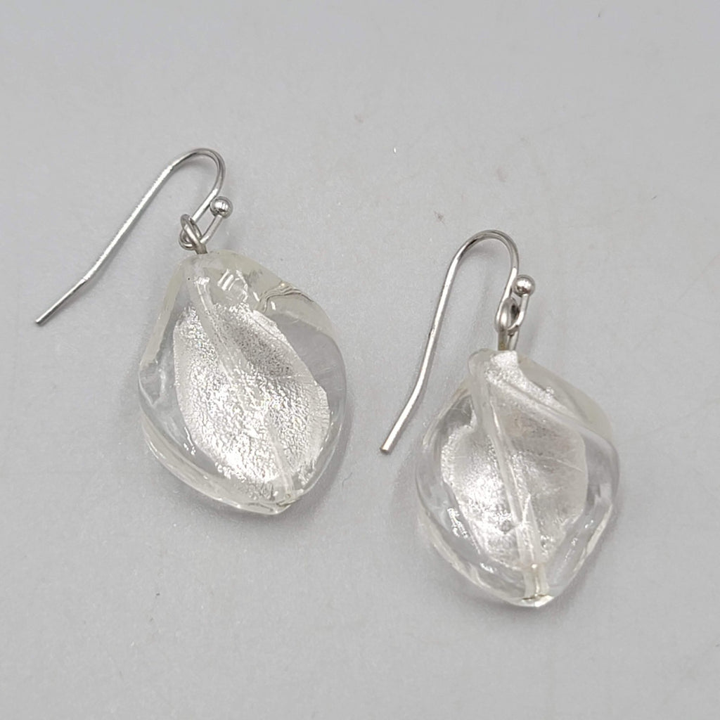 Silver Dichroic Art Glass Pierced Earrings Silver tone Dangle  1 in