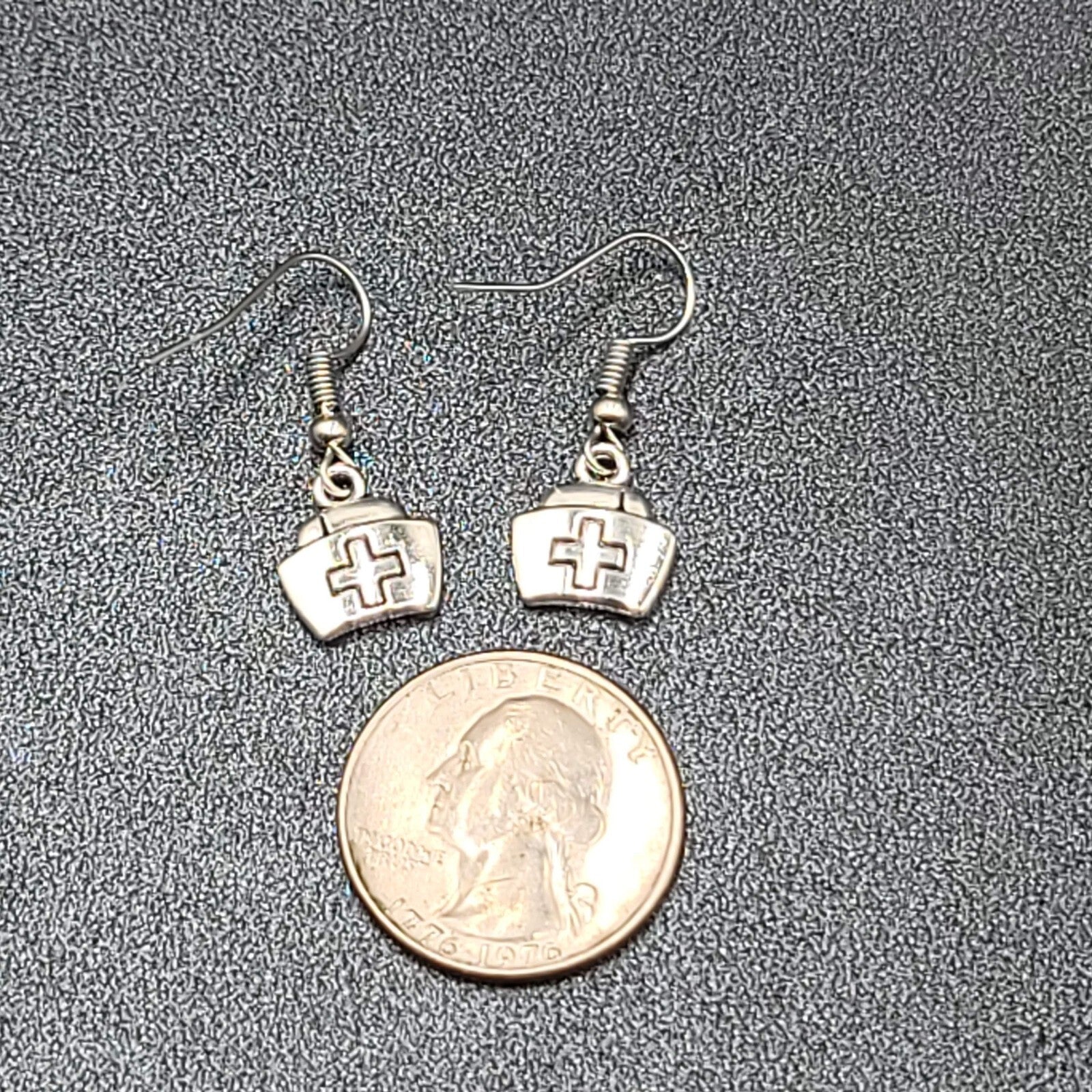 Nurse Cap Pierced Earrings Silver tone Retro Medical Dangle 1/2"
