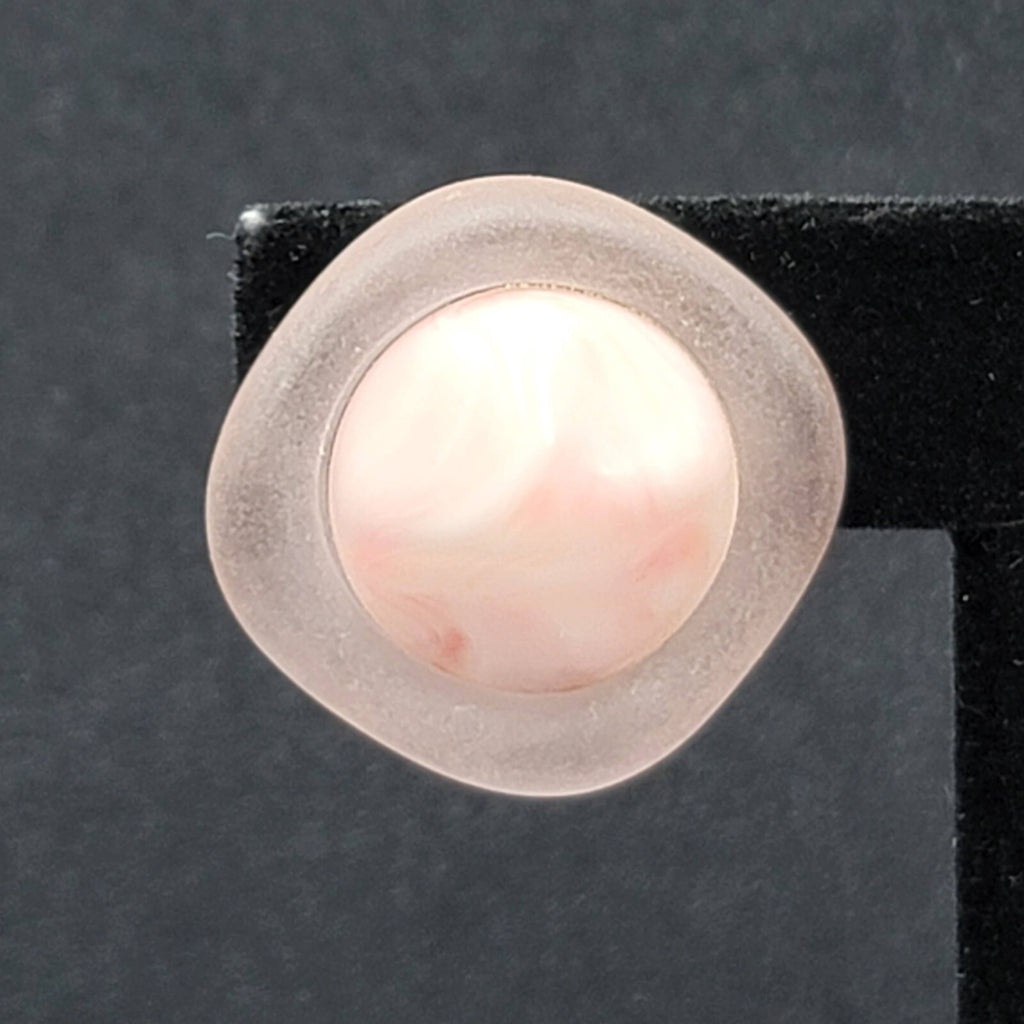 Vintage Clip on Earrings Pink Acrylic Square Dome Drop 1"