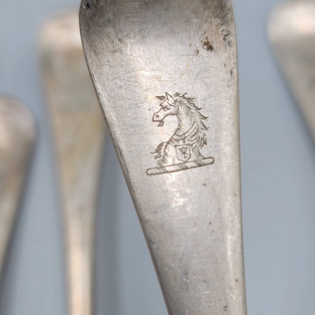 Antique James Dixon Silver plate 7 Forks Spoon Crest Monogram Heraldic Set