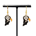 Halloween Grim Reaper Pierced Earrings Gold tone Enamel Dangle 1 1/8"