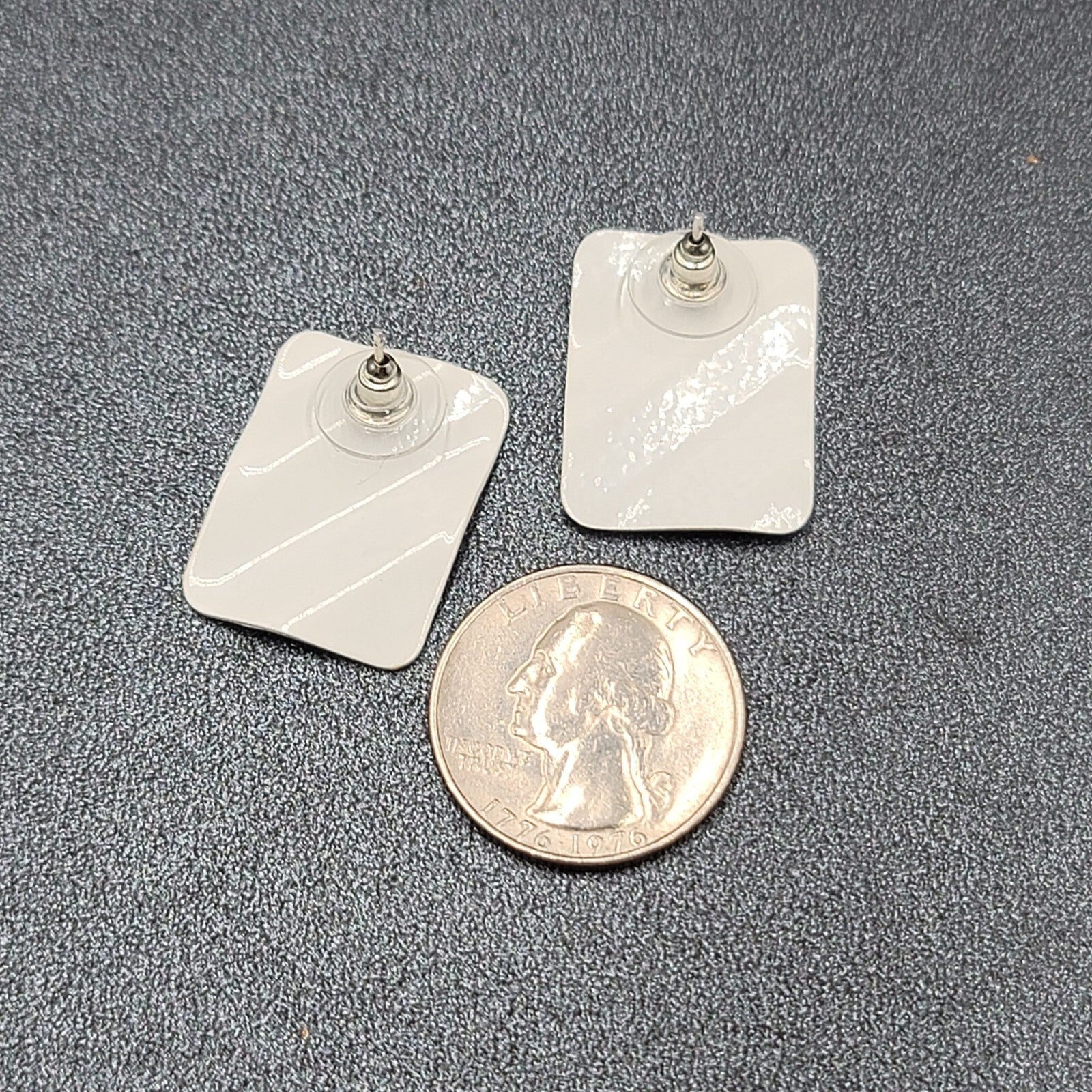 Vintage Pierced Earrings Peach Sage Enamel Rectangle Drop 1"