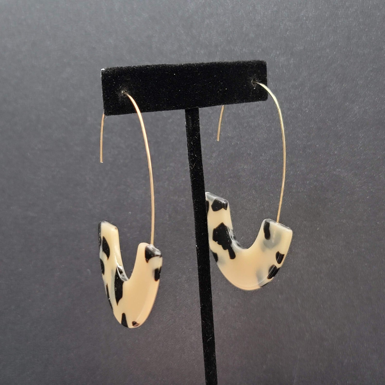 Pierced Earrings Large Resin Hoops Faux Tortoise Brown Pattern 3"