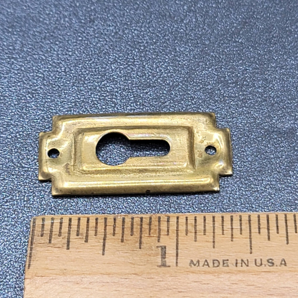 Vintage Brass Rectangle Skeleton Key hole Escutcheon Salvage 1 3/8" x 5/8"