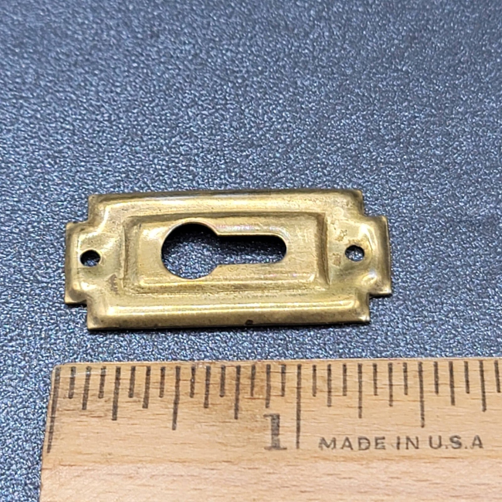 Vintage Brass Rectangle Skeleton Key hole Escutcheon Salvage 1 3/8" x 5/8"