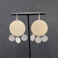 Pierced Earrings Round Wood Silver tone Discs 1.75"