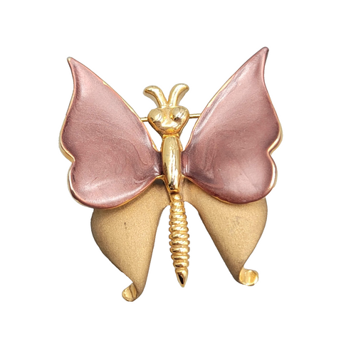 Butterfly Brooch Brown Enamel Gold tone Vintage Estate 1.75"