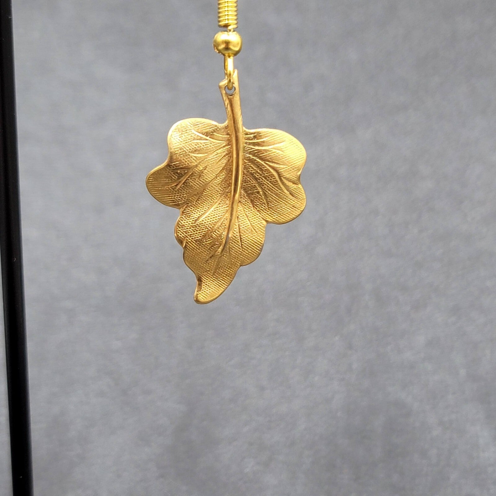 Pierced Earrings Brushed Gold Plated Dangle Detailed Leaves 1 1/8"