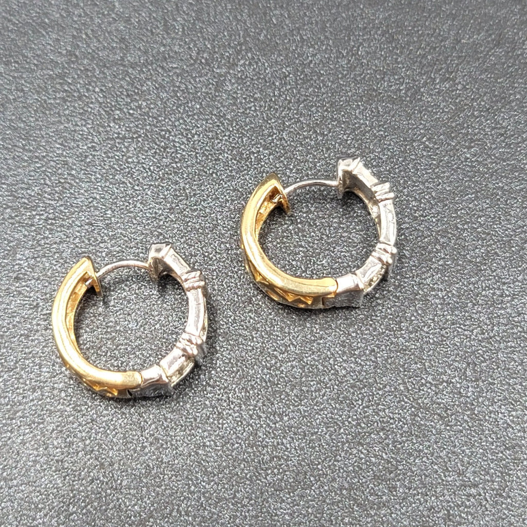 Reversible Pierced Earrings Gold Plated Silver Plated Rhinestone Hoops 5/8"
