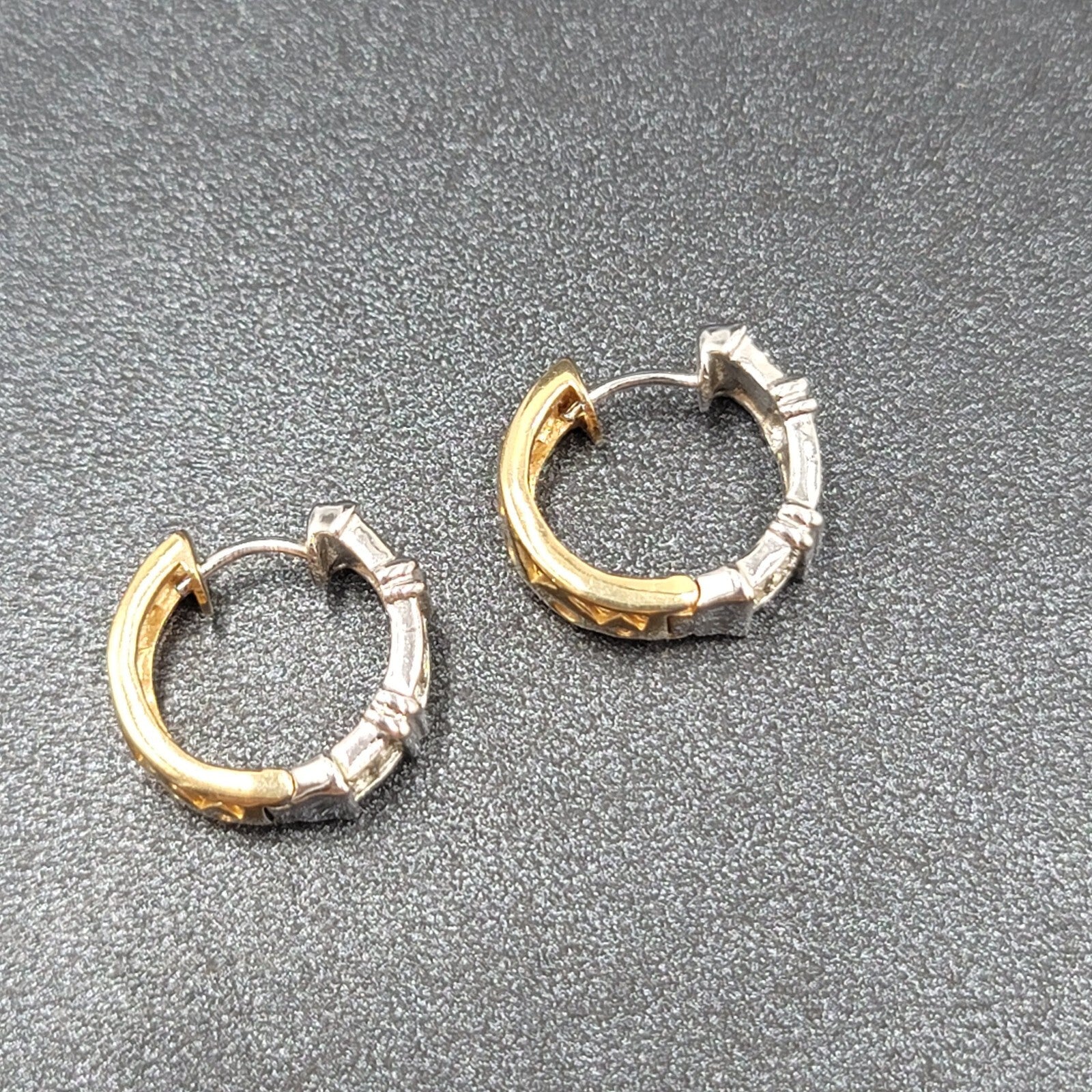 Reversible Pierced Earrings Gold Plated Silver Plated Rhinestone Hoops 5/8"