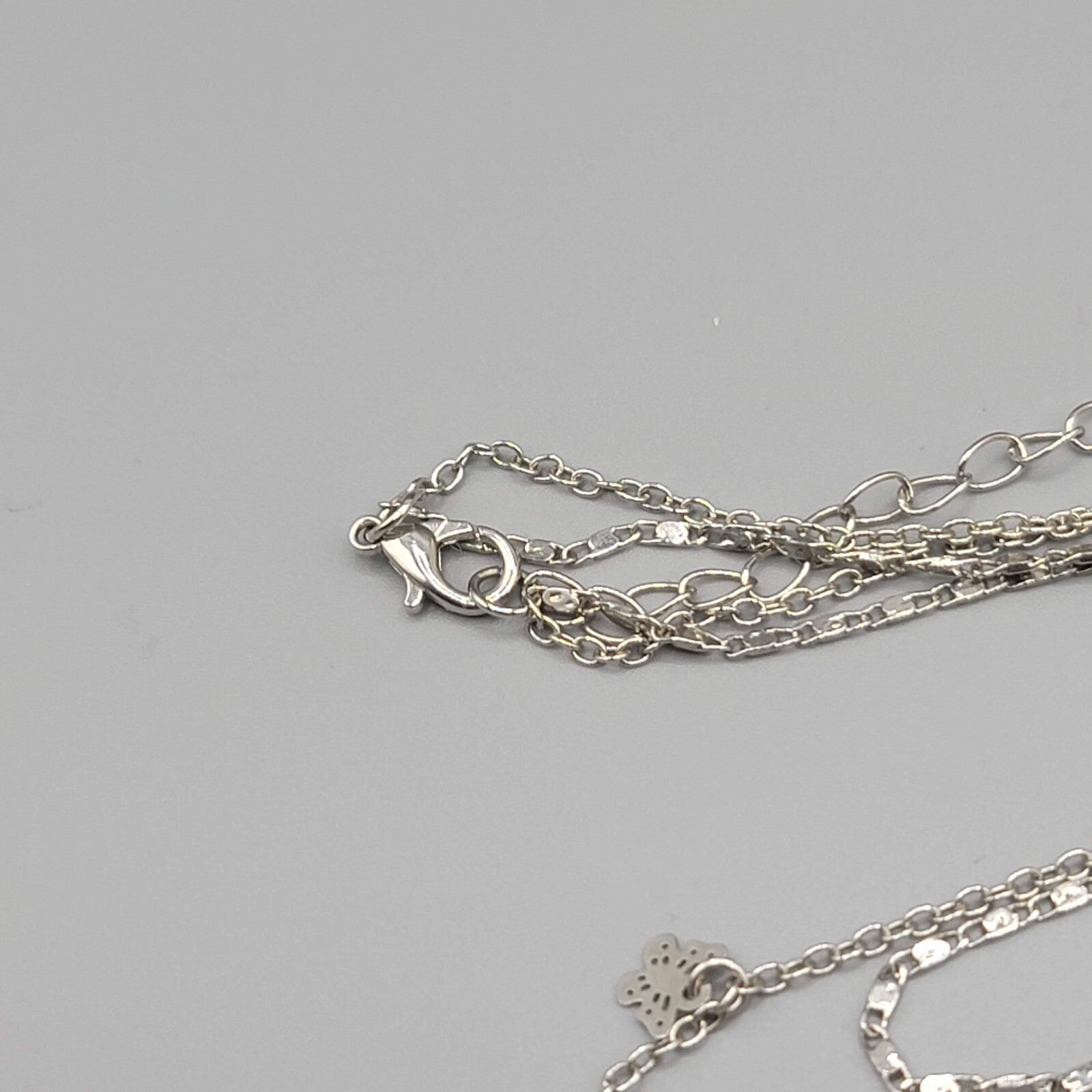 Butterfly Necklace 2 Chain Silver tone Scroll Chain Delicate 14" and 17"