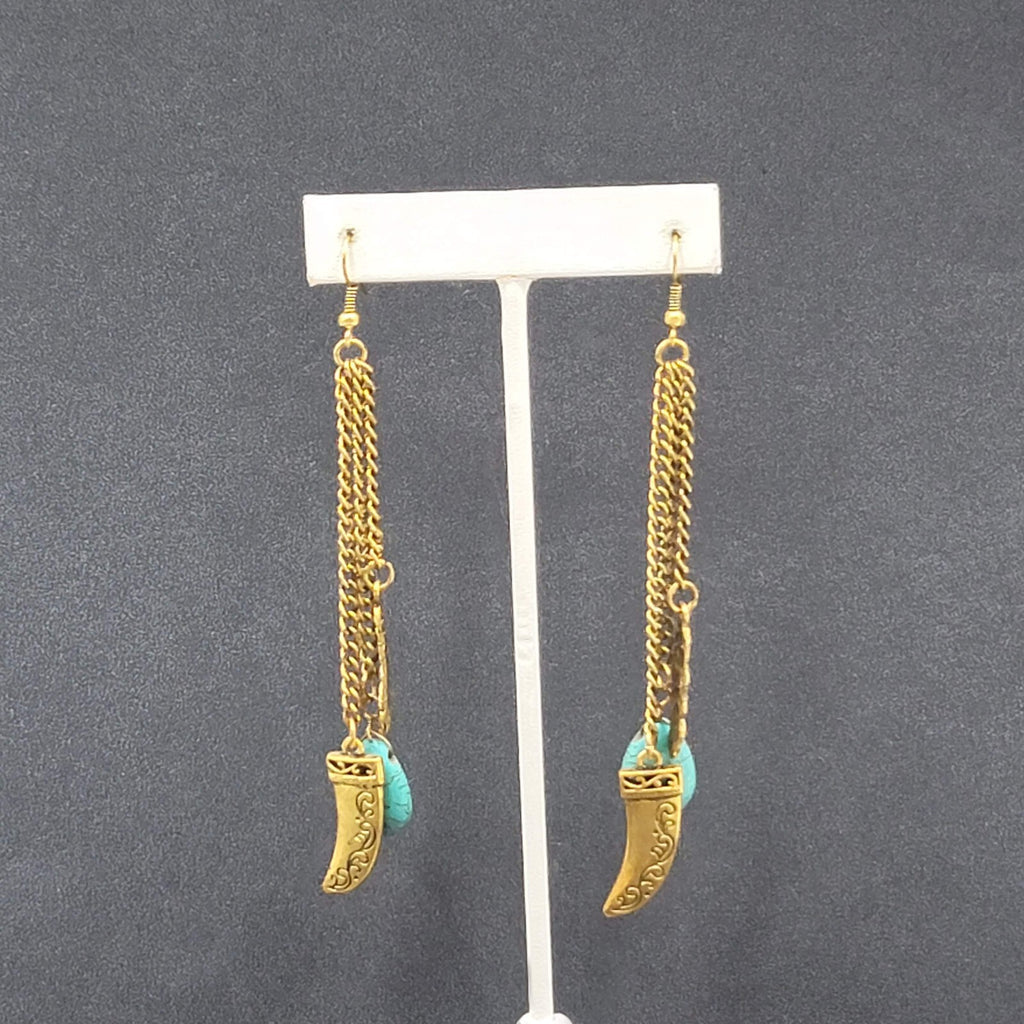 Pierced Earrings Large Gold tone Multi Chain Charms Beaded Statement 4"
