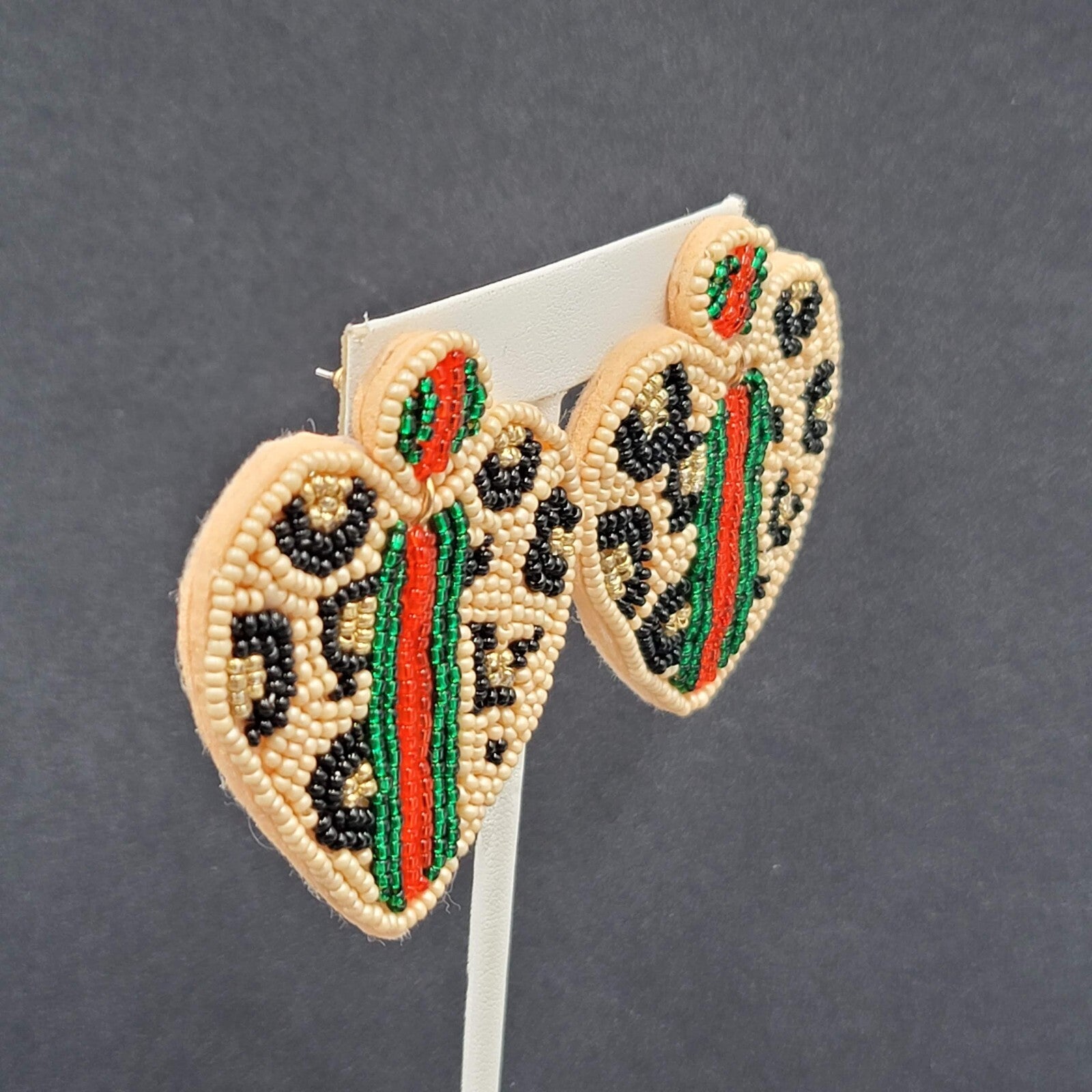 Pierced Earrings Seed Bead on Felt Large Statement Leopard Print 2.25"