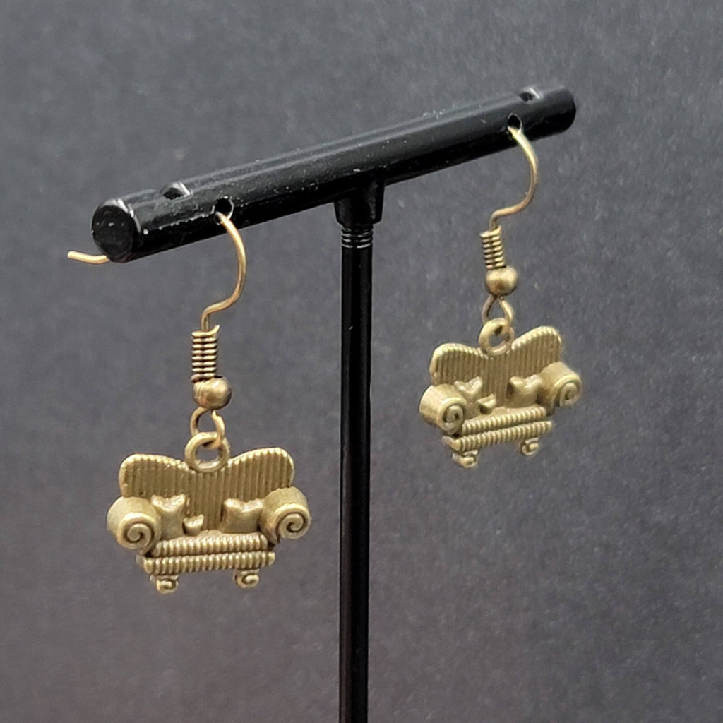 New Cozy Sofa Couch Pierced Earrings Bronze tone Tool Dangle 5/8"