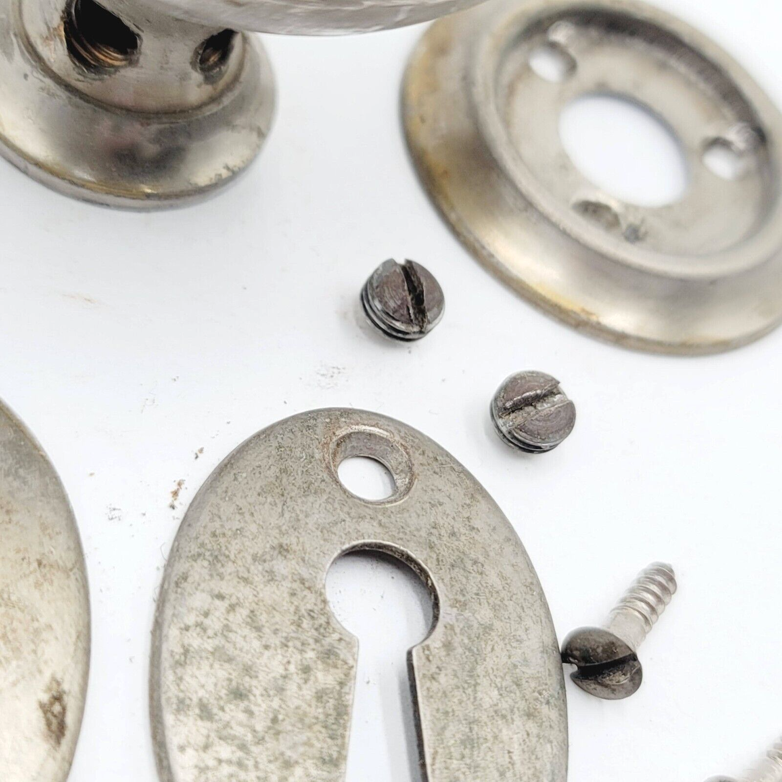 Antique Vintage Silver Color Doorknob 2 in Rosette Pair of Escutcheon