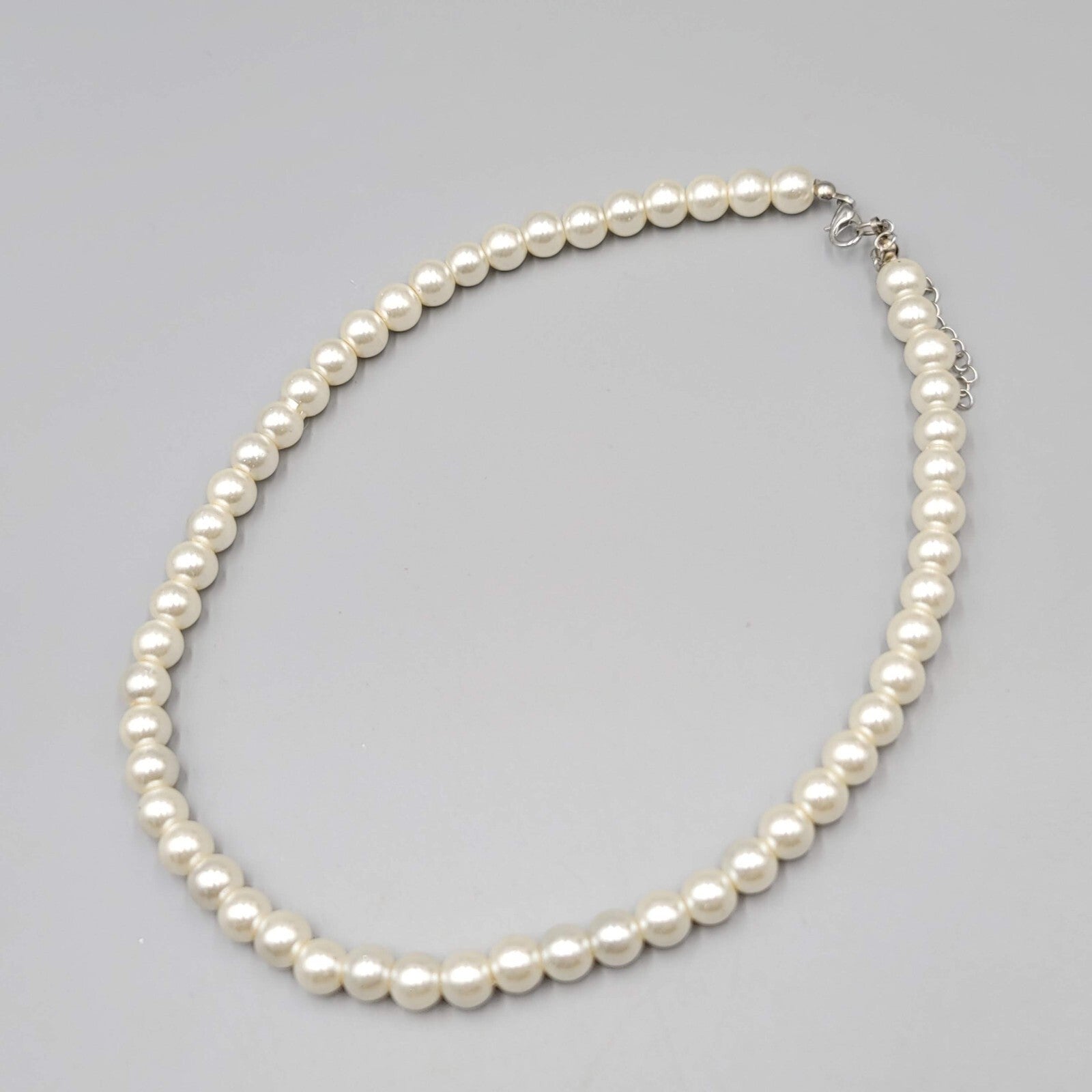 White Bead Necklace Faux Pearl Imitation Pearl 16"-18"