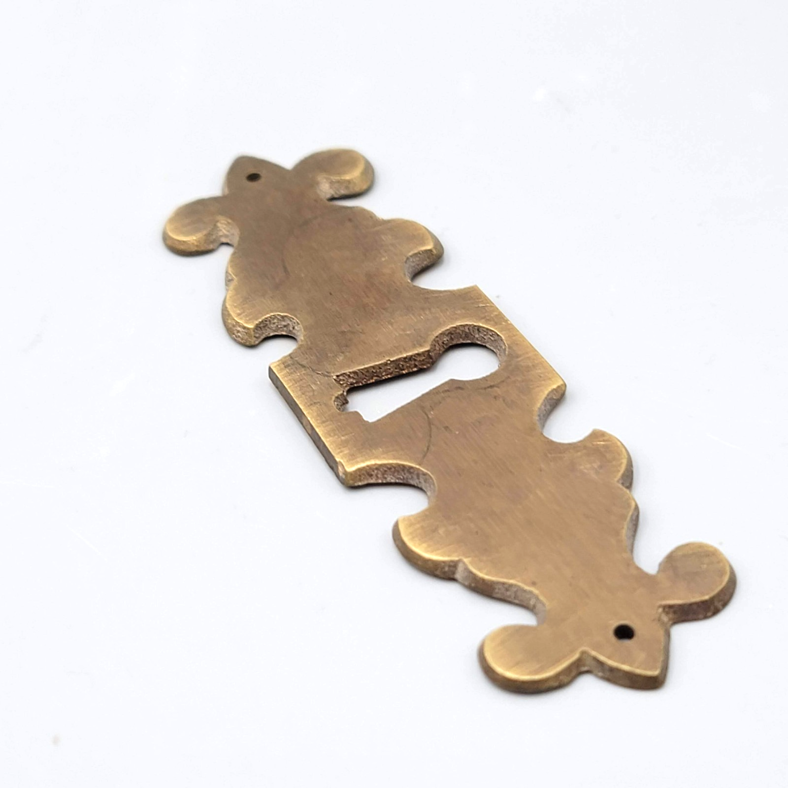 SINGLE Vintage Brass Skeleton Key hole Escutcheon ( 1 ) 3 1/2" x 1"