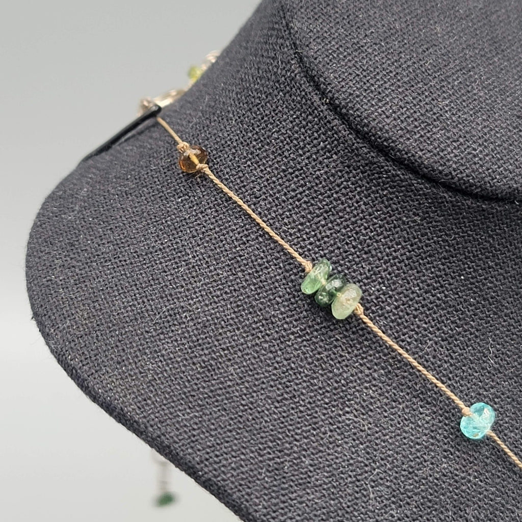 Multiple Stone Floating Station Choker Sterling Silver Necklace 925 Cord 12"-16"