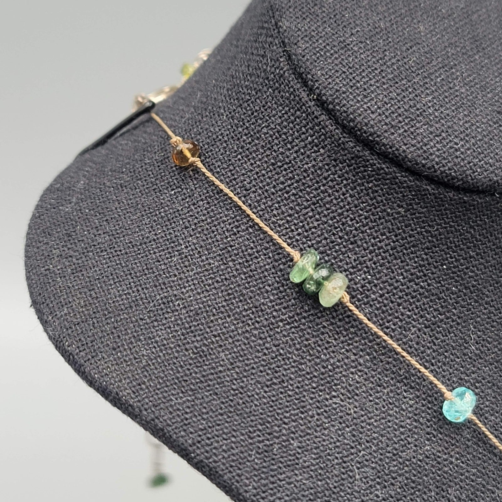 Multiple Stone Floating Station Choker Sterling Silver Necklace 925 Cord 12"-16"