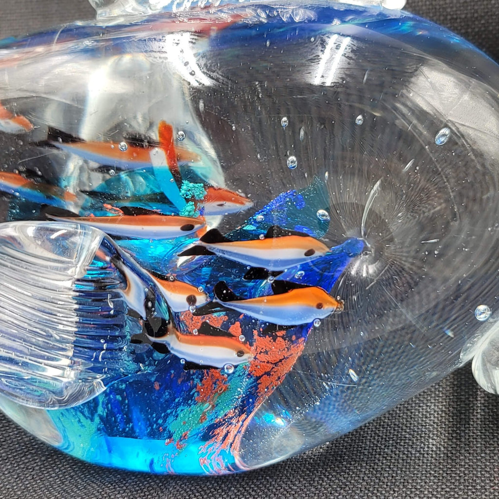 Multicolor Glass Fish Paperweight with Fish Inside Large Heavy 7"