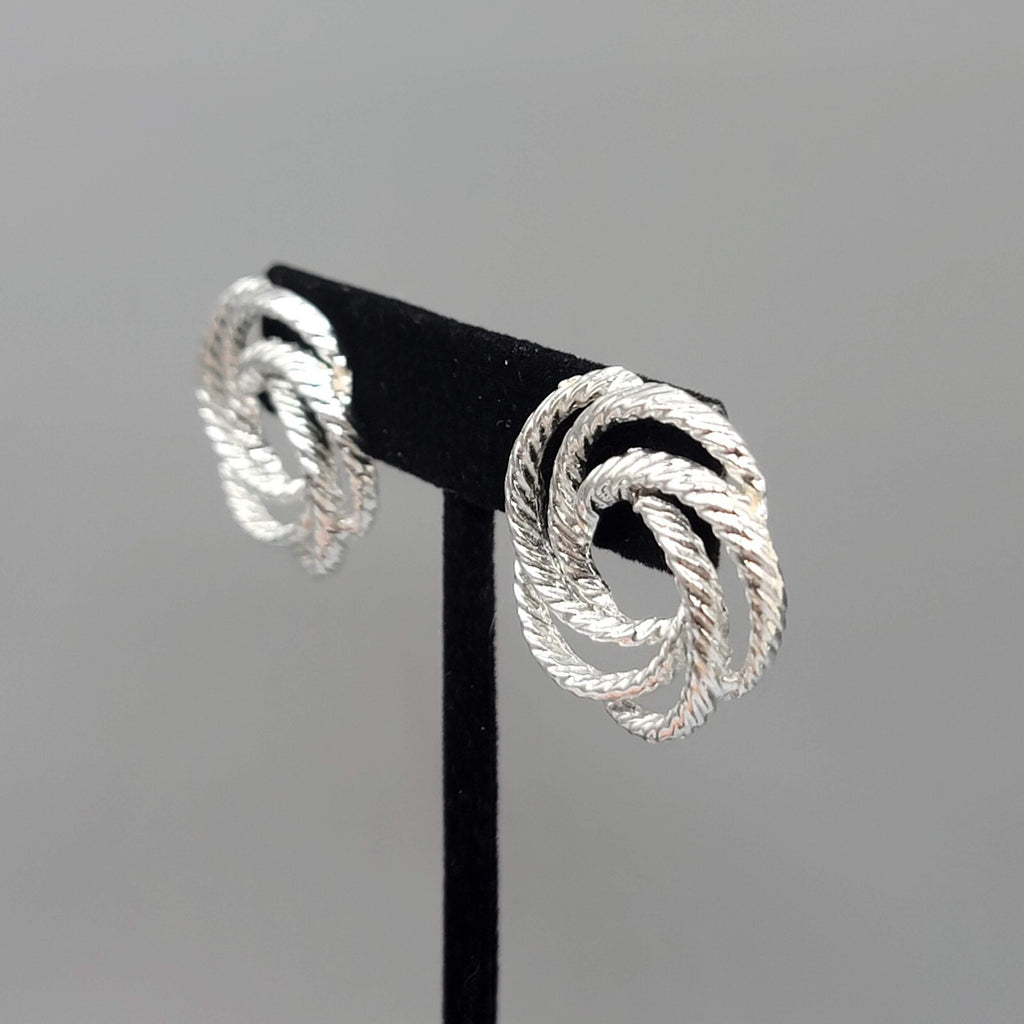 Pierced Earrings Silver tone Open Work Swirl Drop 1"