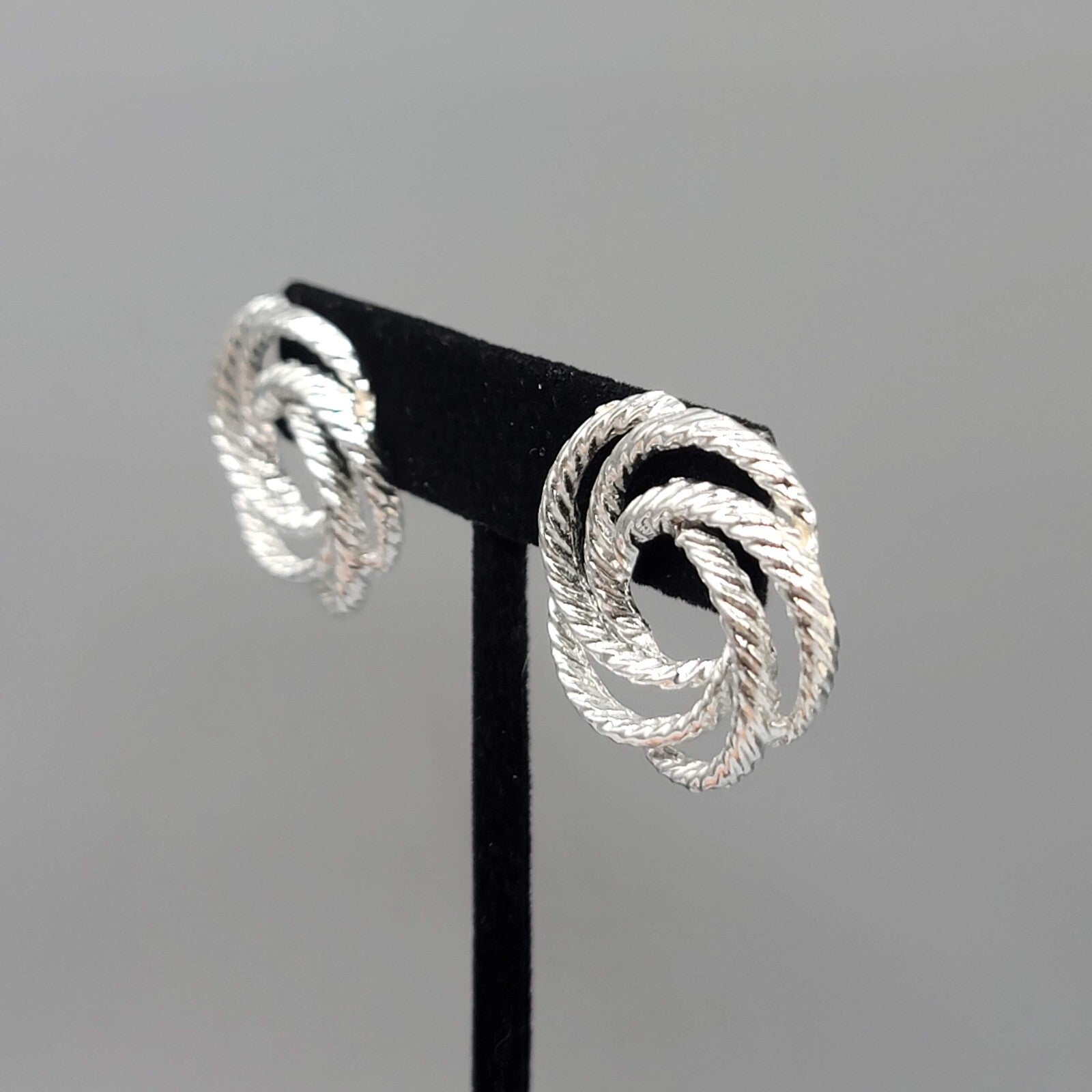 Pierced Earrings Silver tone Open Work Swirl Drop 1"
