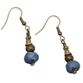 Blue and Green Beads Pierced Earrings Bronze tone Dangle 1"