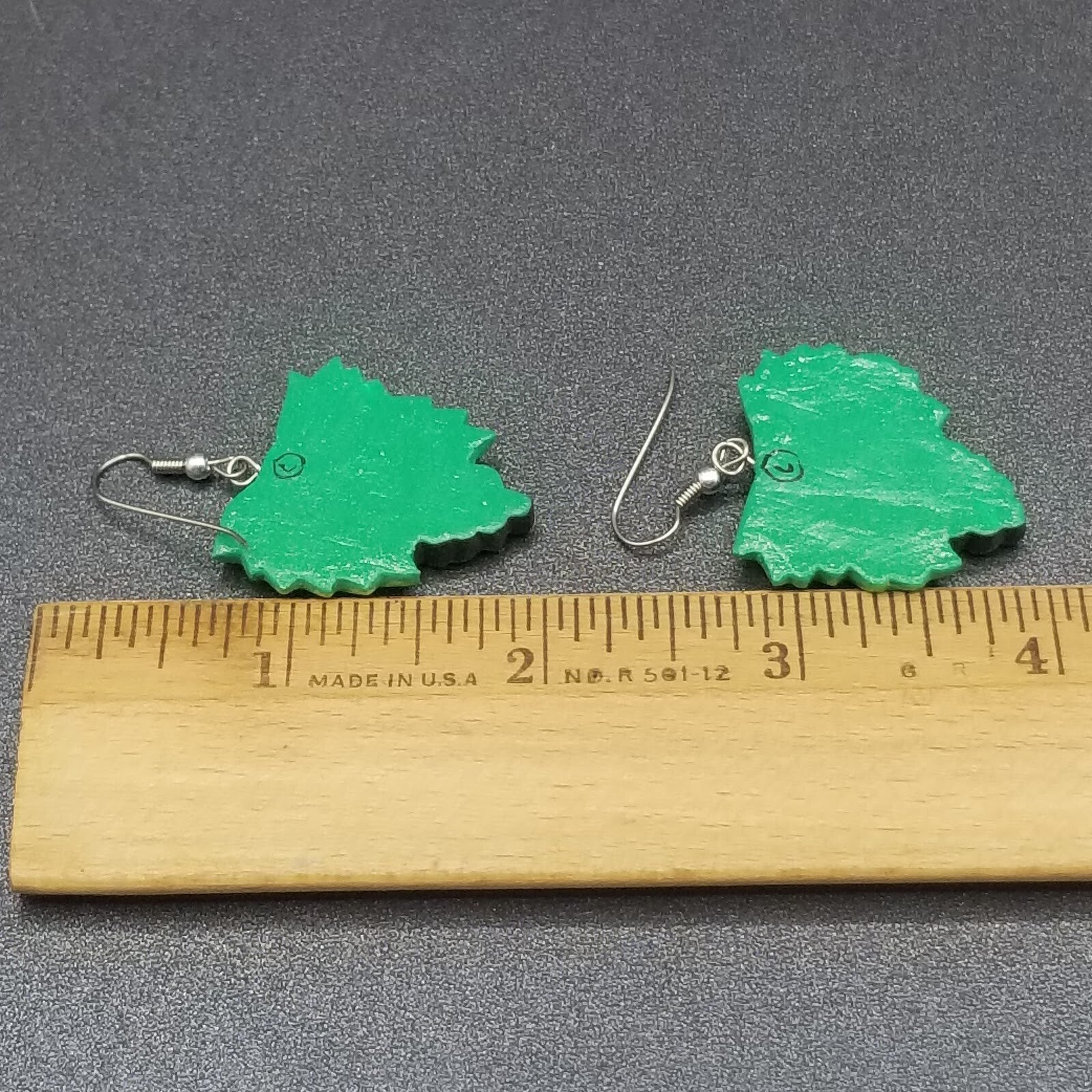 Vintage Pierced Earrings Green and Purple Hand painted Grape Dangle 1 3/8"