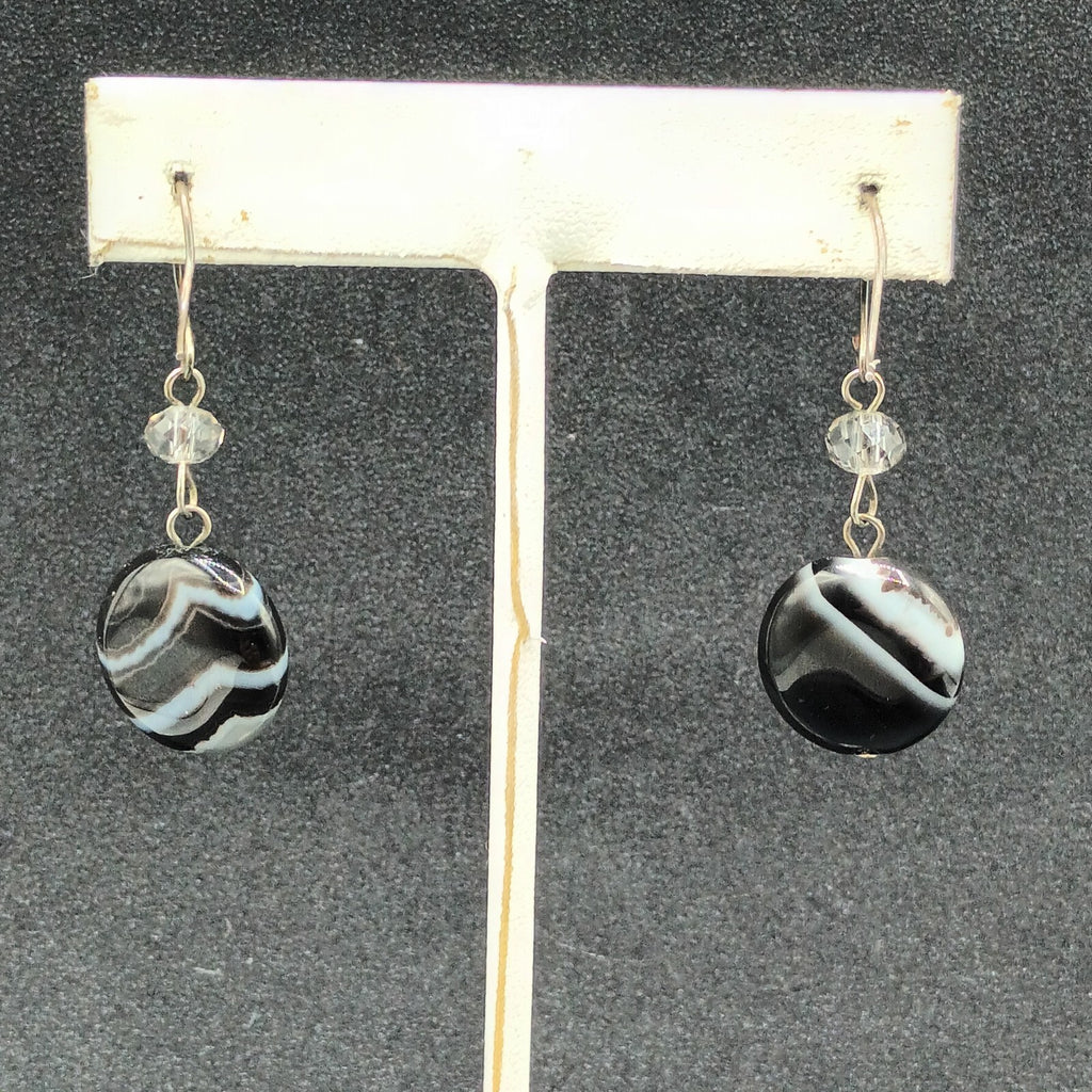 Pierced Earrings Silver tone Round Quartz Bead Dangle 1"