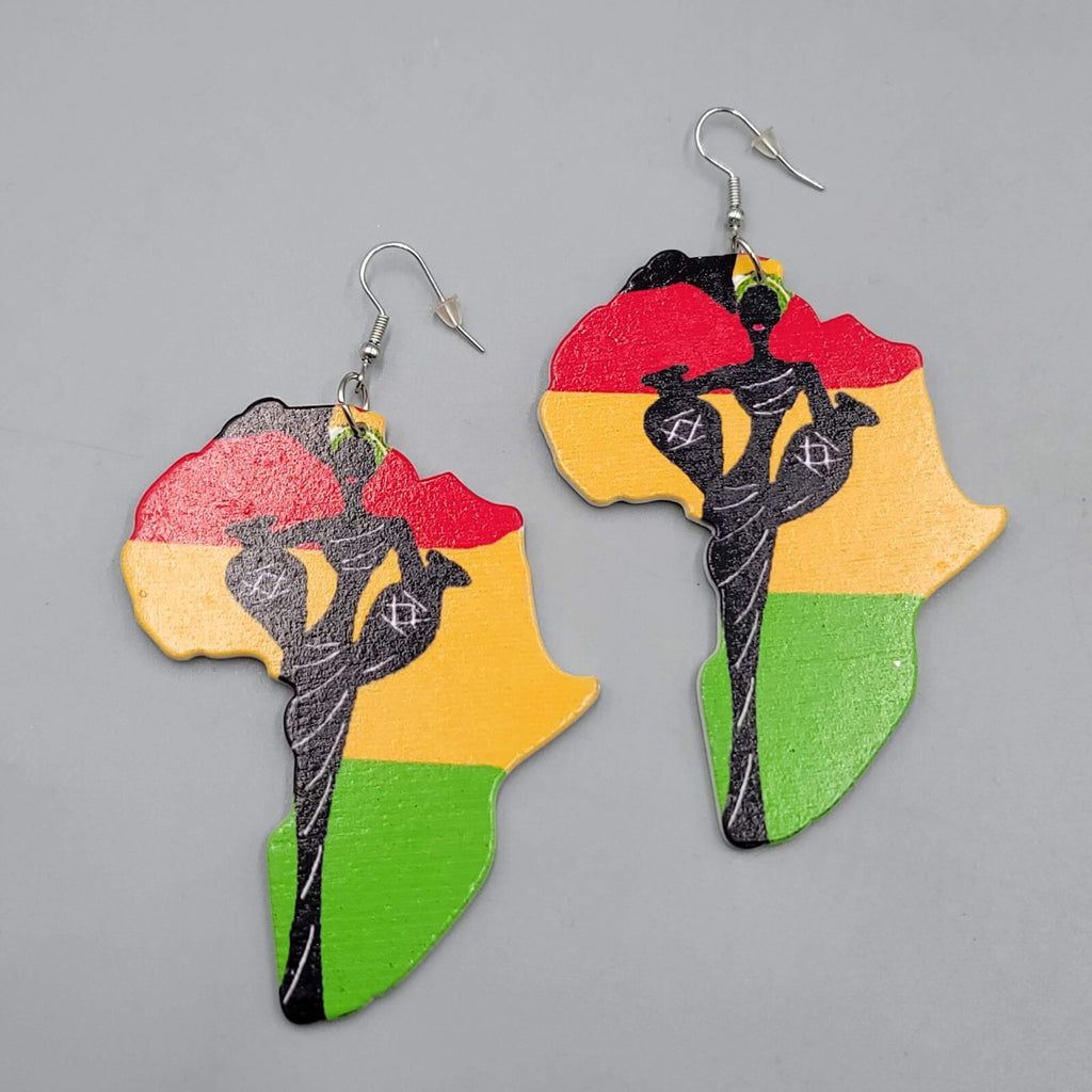Africa Large Statement Pierced Earrings Wood 3"