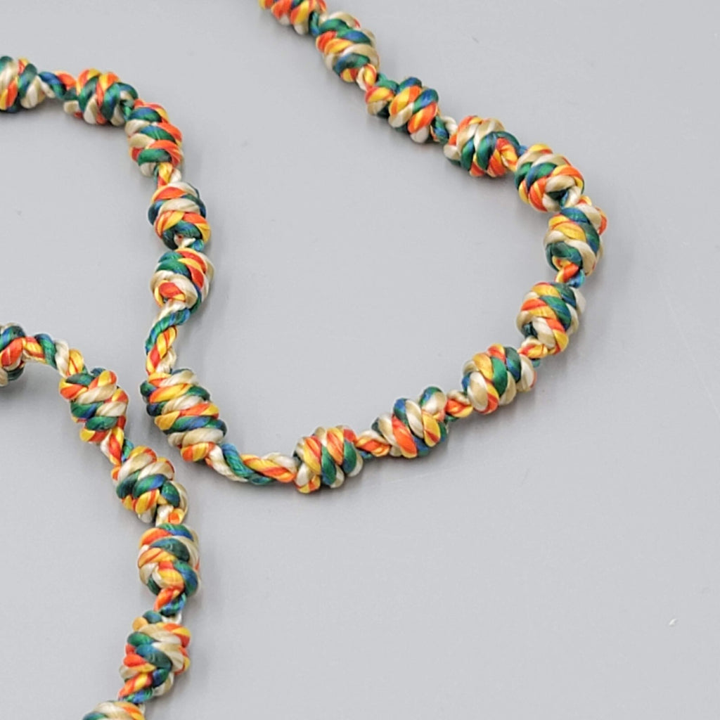 Hand Knotted Rosary Multi Color Thread Silver tone Crucifix Hand Made