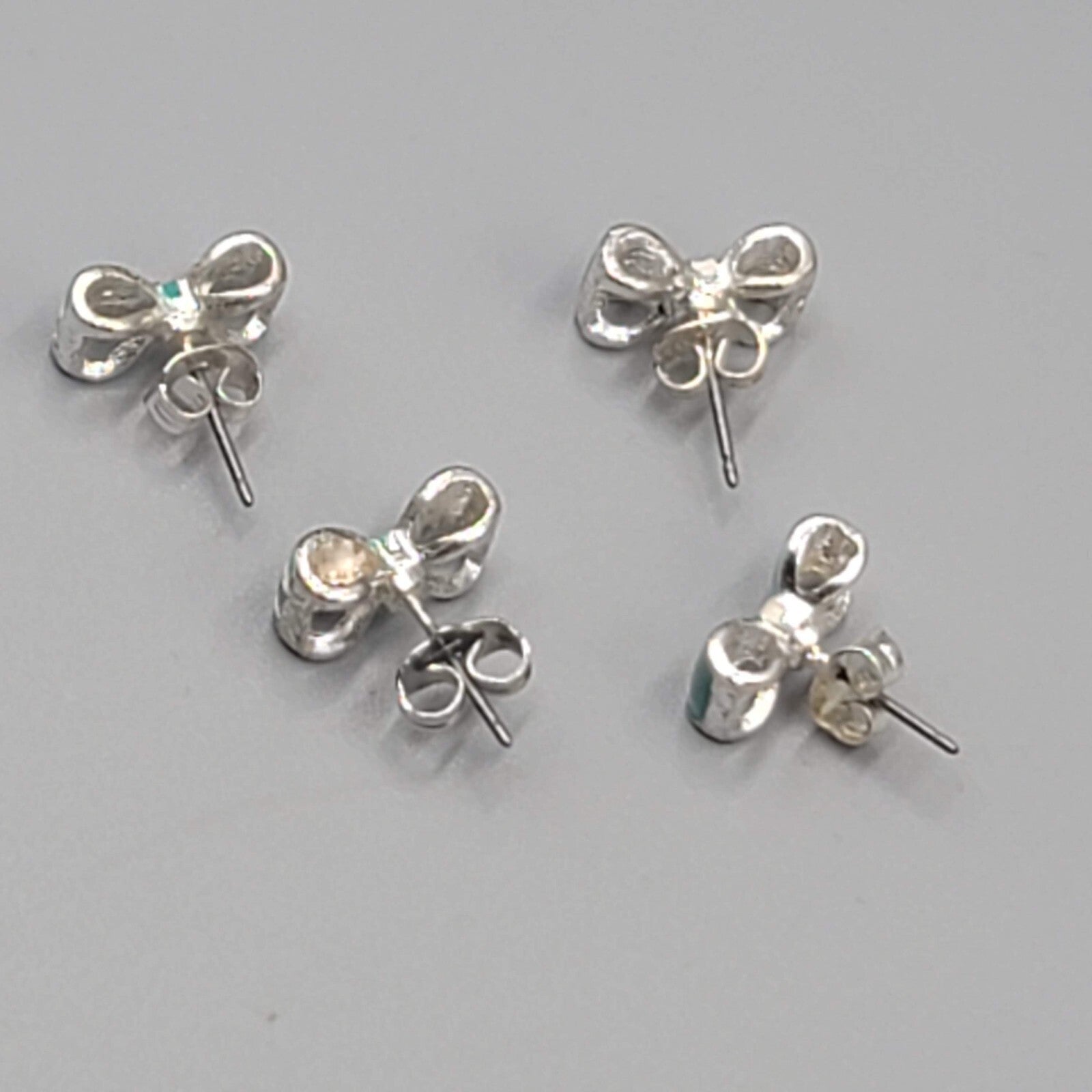 Bow Studs Pierced Earrings Blue Enamel Silver tone Lot of 2