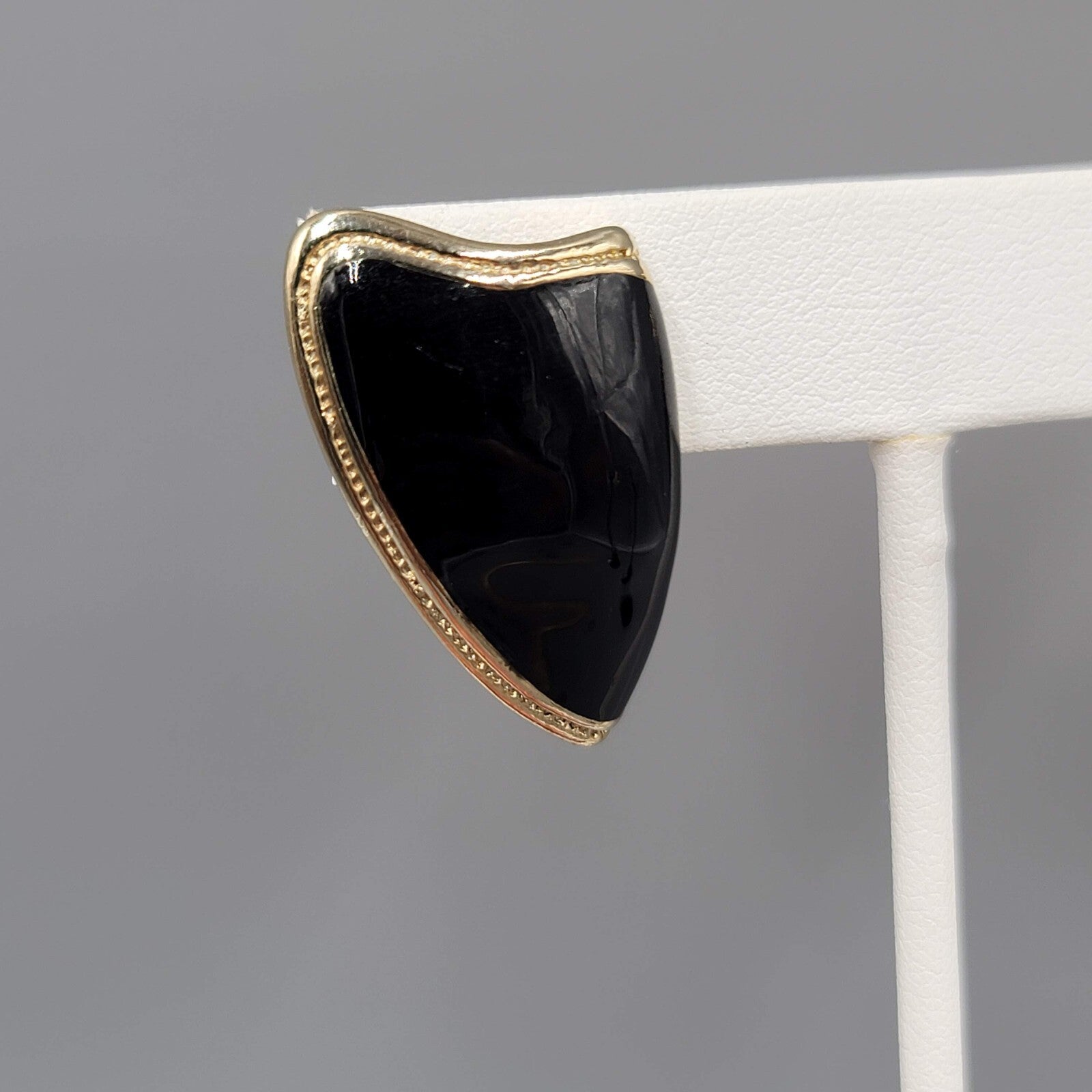 Vintage Pierced Earrings Gold tone Black Enamel Statement Drop 1.25"