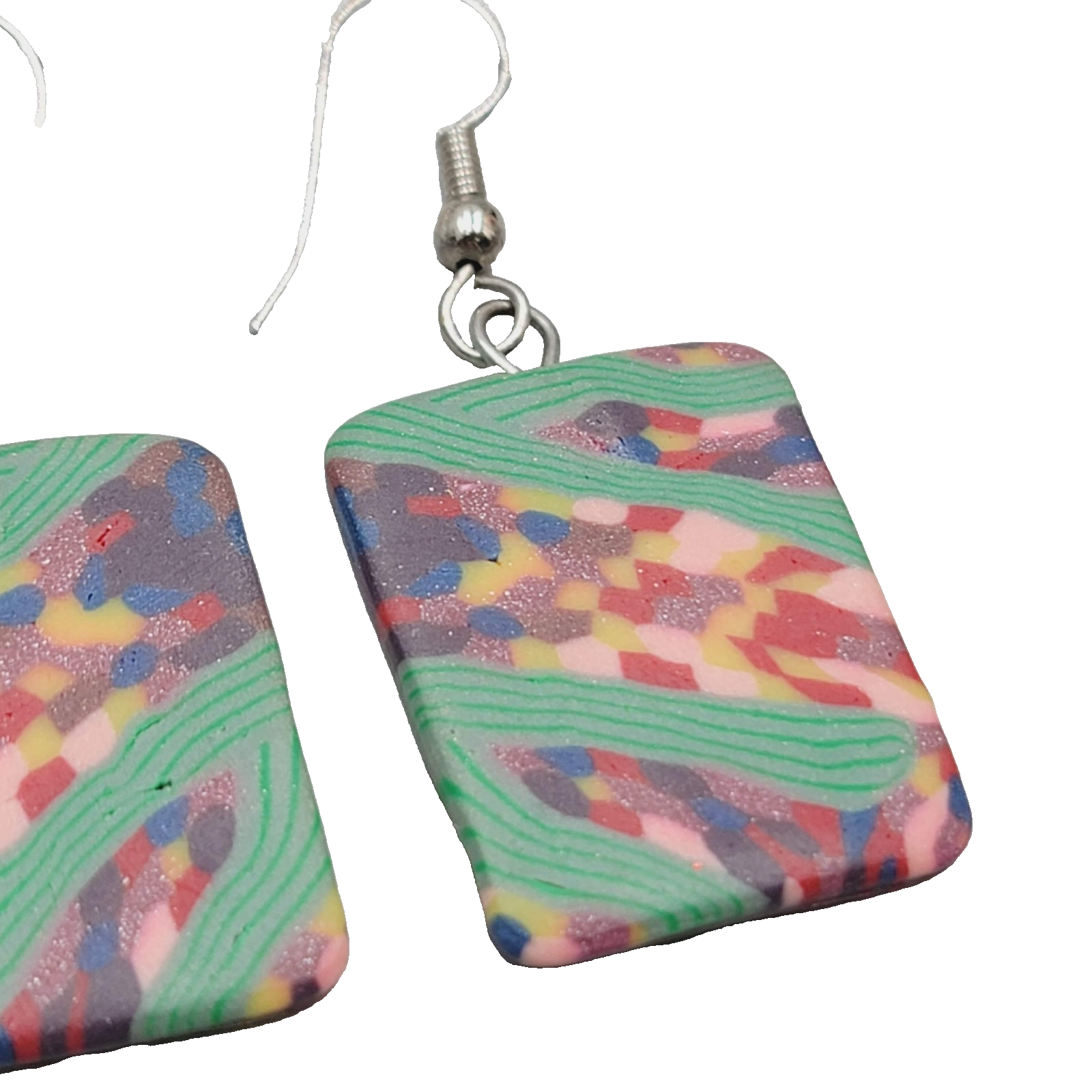 Multicolor Polymer Clay Pierced Earrings Silver tone Dangle 1 1/8"