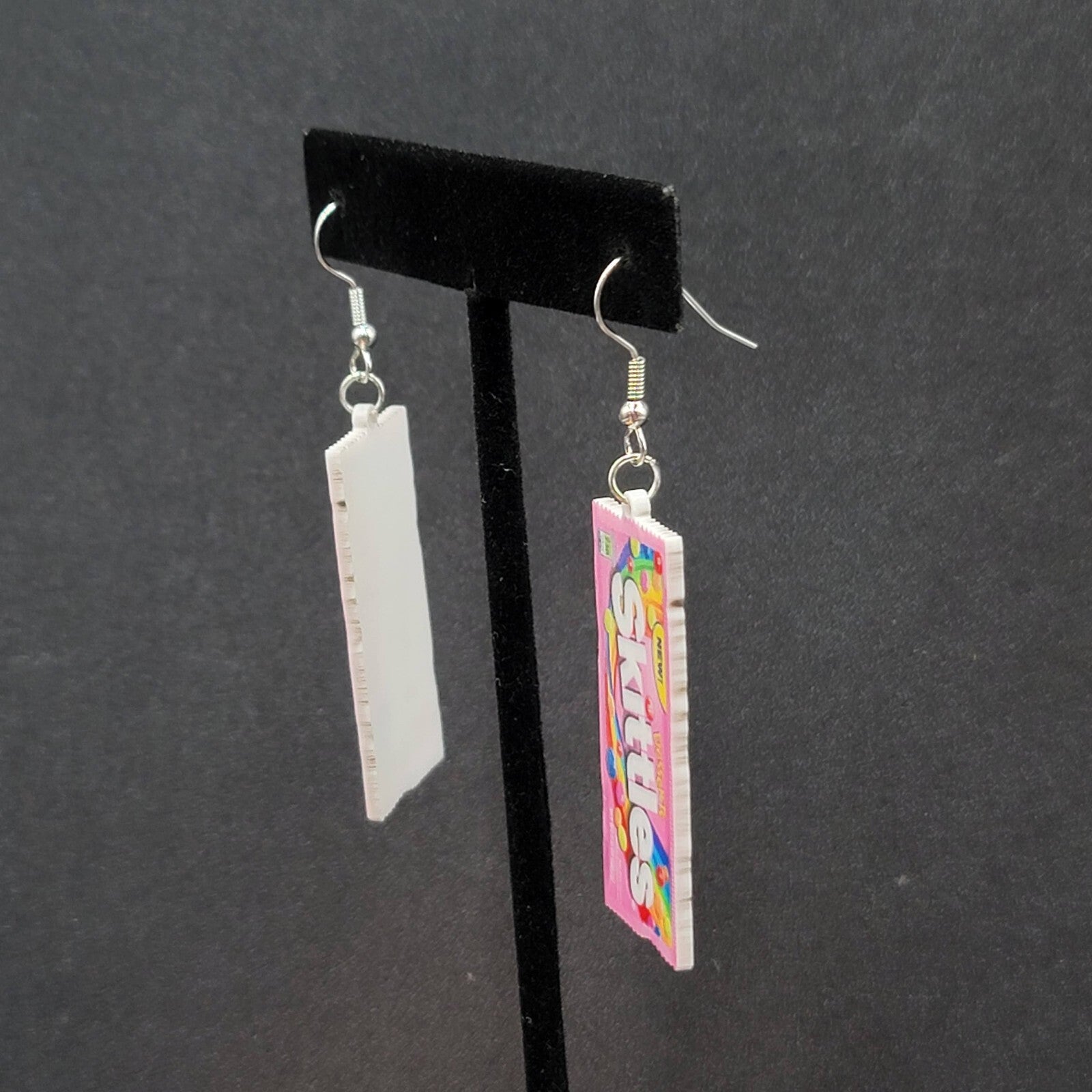 Skittles Pierced Earrings Pink Fun Candy Dangle Acrylic 1.75"