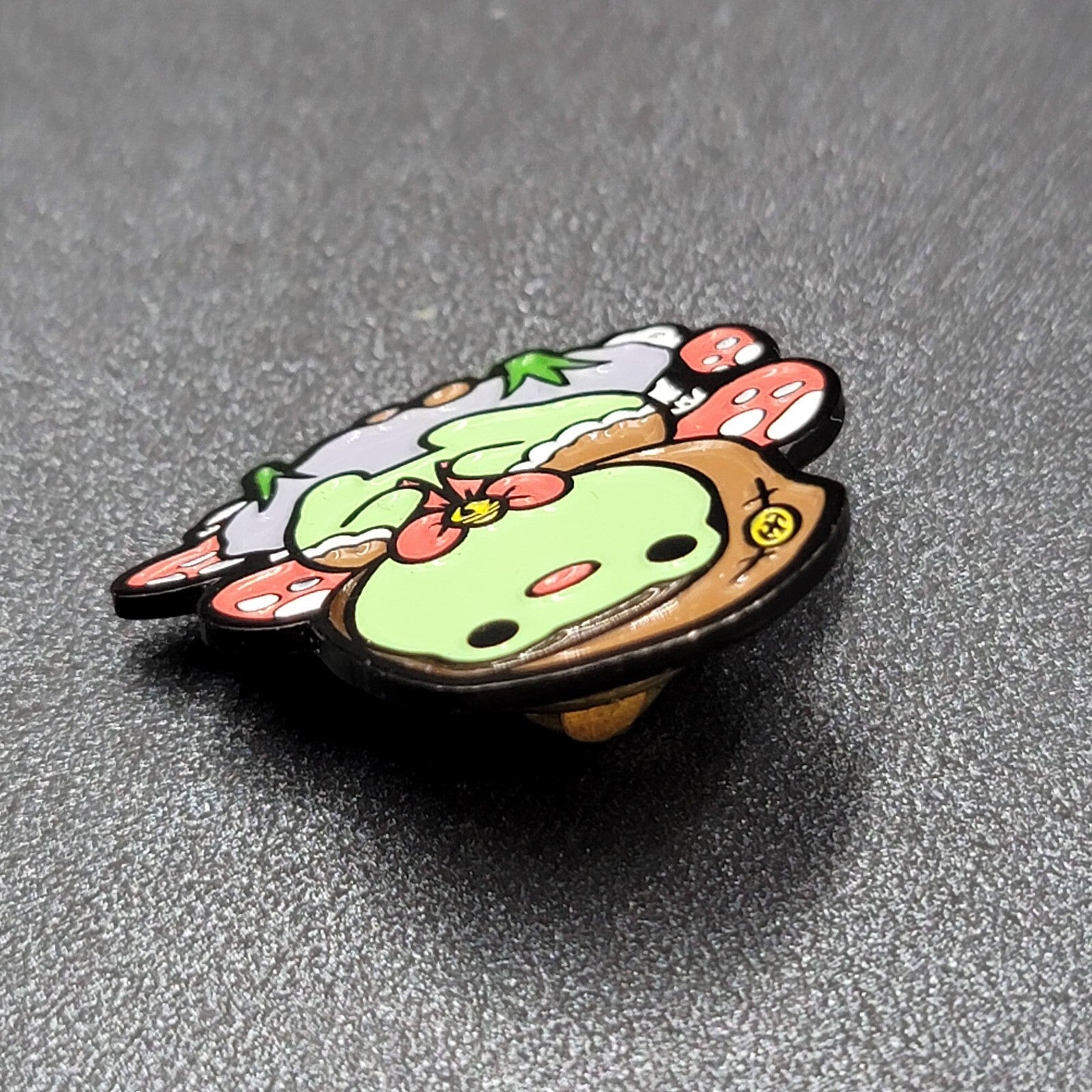 Green Frog Mushroom Enamel Pin Cottage Core 1 1/8"