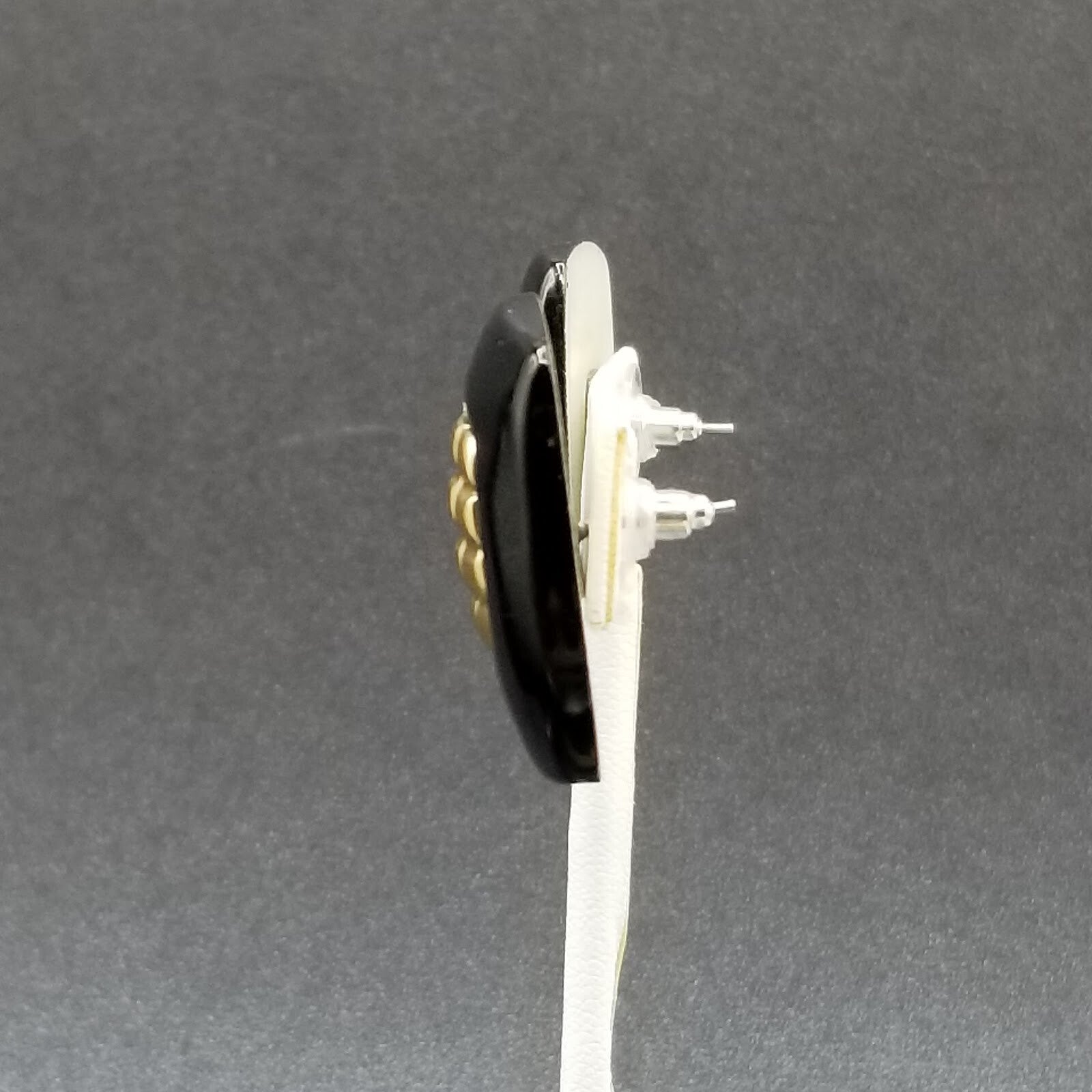 Vintage 1980's Pierced Earrings Black and Gold Acrylic Rectangle Stud 1 1/4"