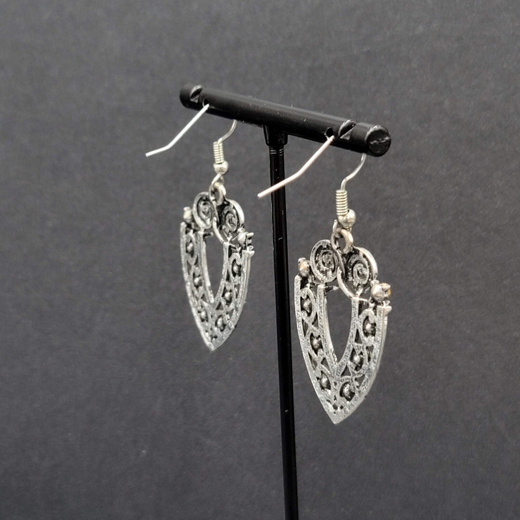 Pierced Earrings Silver tone Orange Rhinestone Dangle 1 3/8"
