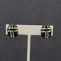 Vintage Clip on Earrings Gold tone Black Enamel Dome Oval Studs 3/4"