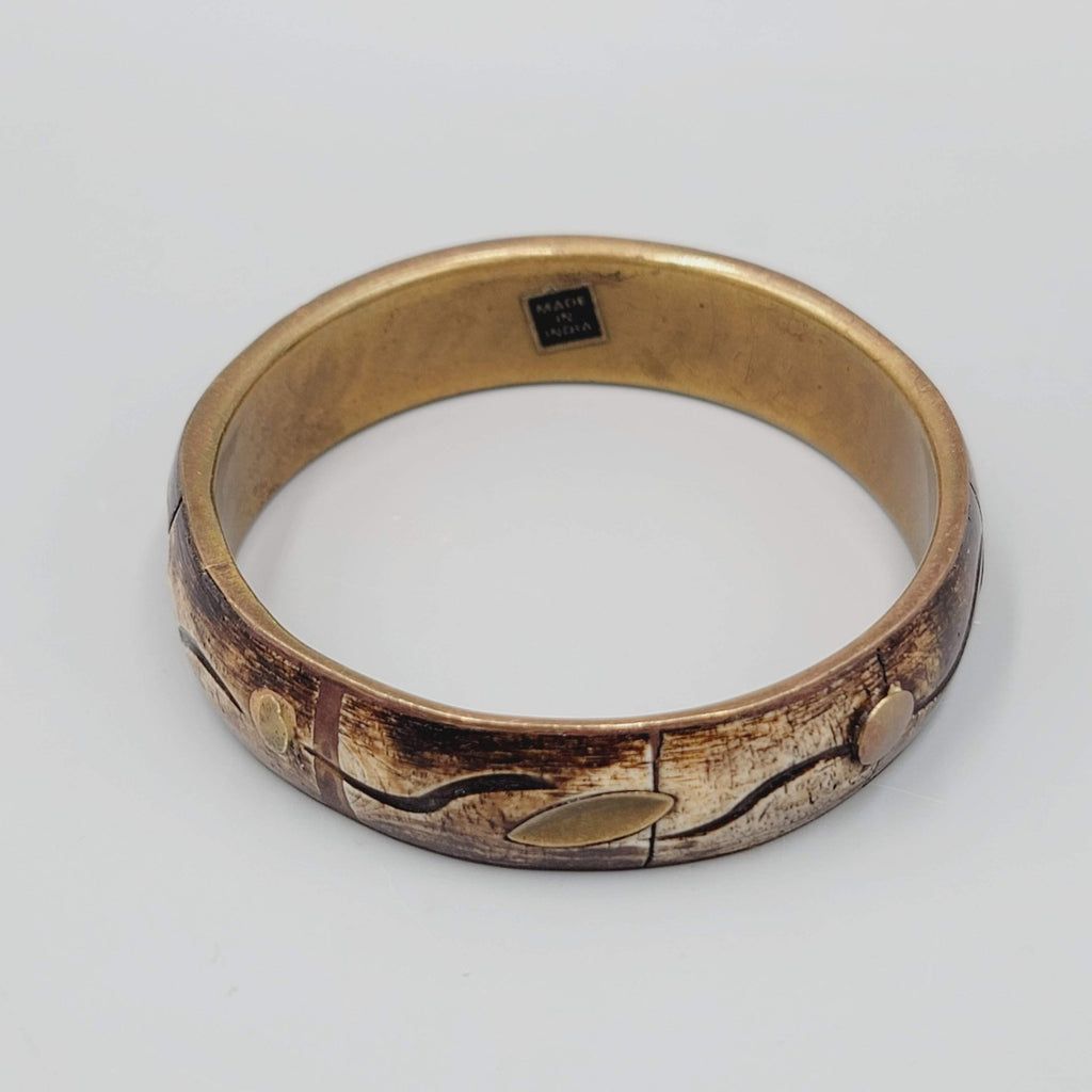 Vintage Bangle Bracelet Bovine Cow Bone Brass Inlay Made in India