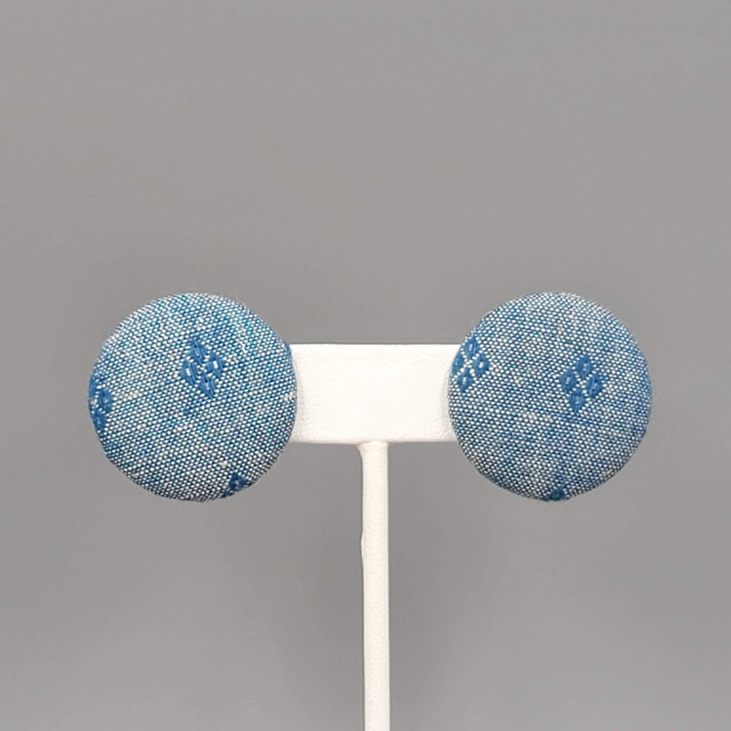 Vintage Round Denim Pierced Earrings 1 1/8"