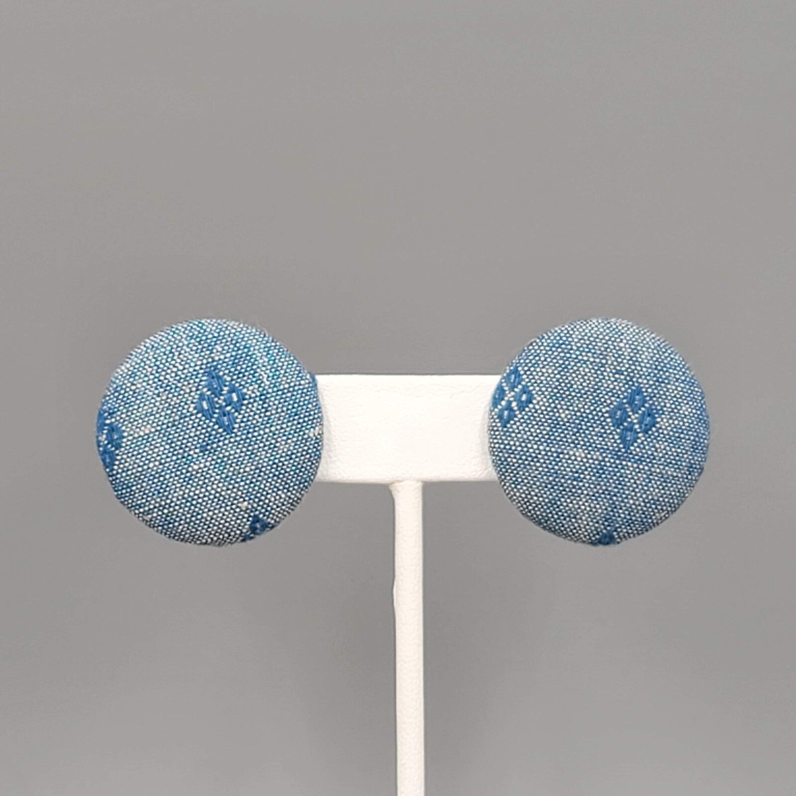 Vintage Round Denim Pierced Earrings 1 1/8"