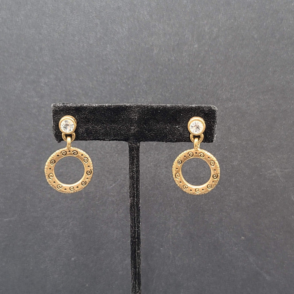 Pierced Earrings TAKE CHANCES FIND A PASSION Gold tone Dangle Hidden  1 1/8"