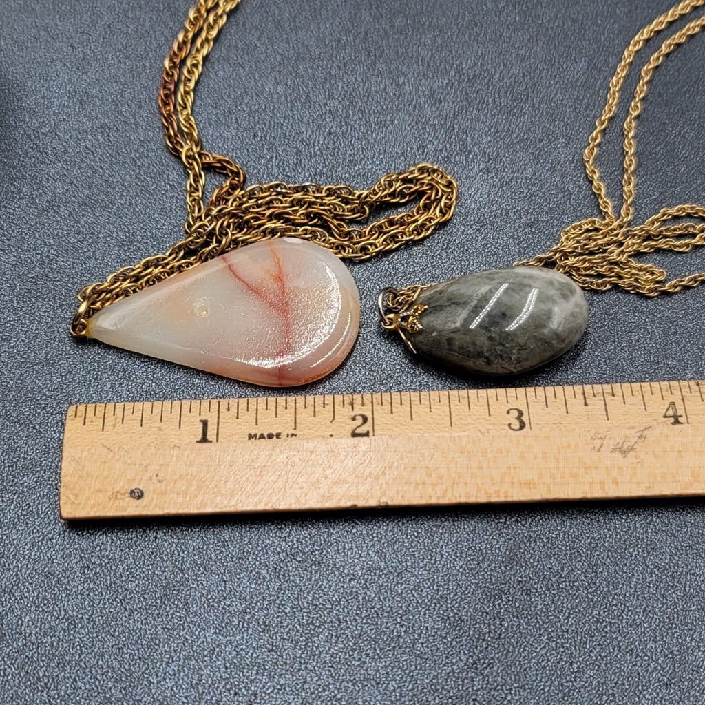 Vintage Stone Pendant Necklaces Lot of 2 Gold tone Chains 24 in