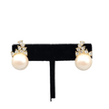 Faux Pearl Crystal Rhinestone Pierced Earrings Gold tone Drop 7/8 in